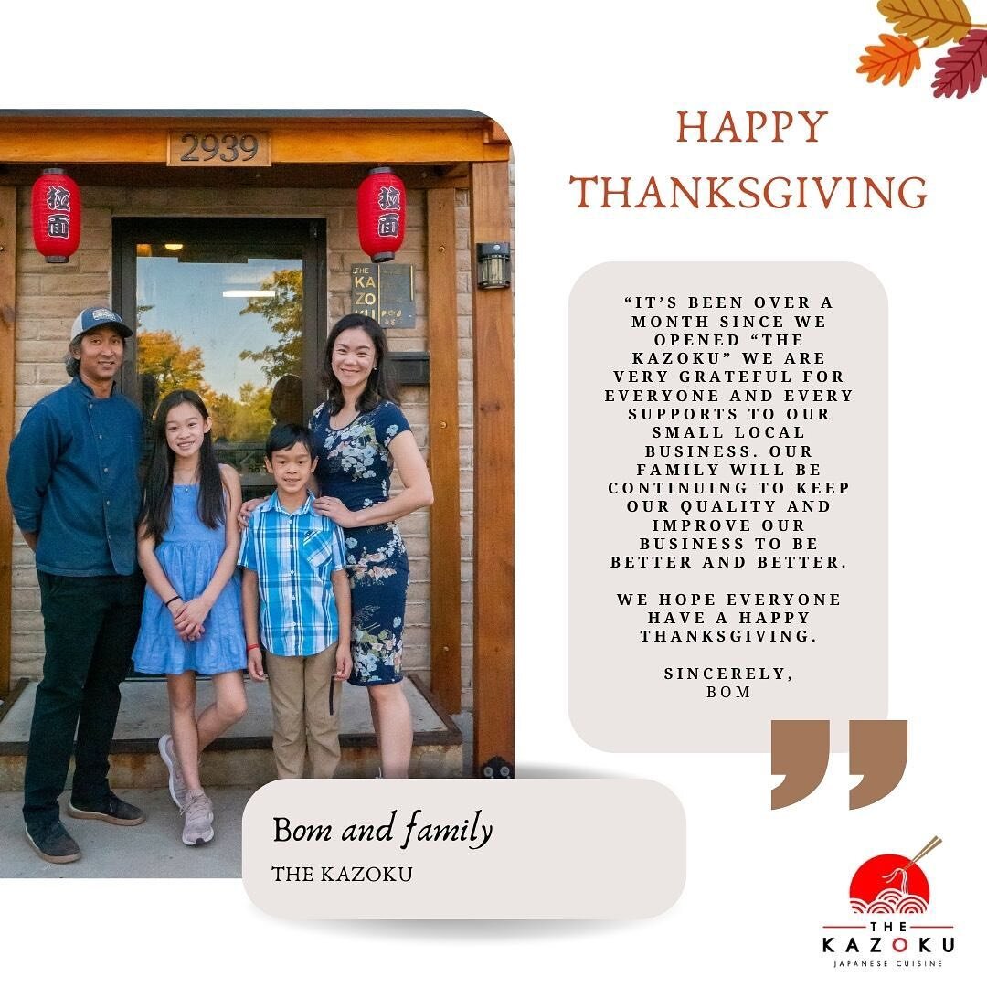 It&rsquo;s been over a month Since We opened &ldquo;The kazoku&rdquo; we Are Very grateful for everyone and every supports To our SMall local business. Our family will be continuing to keep our quality and improve our business to be better and better