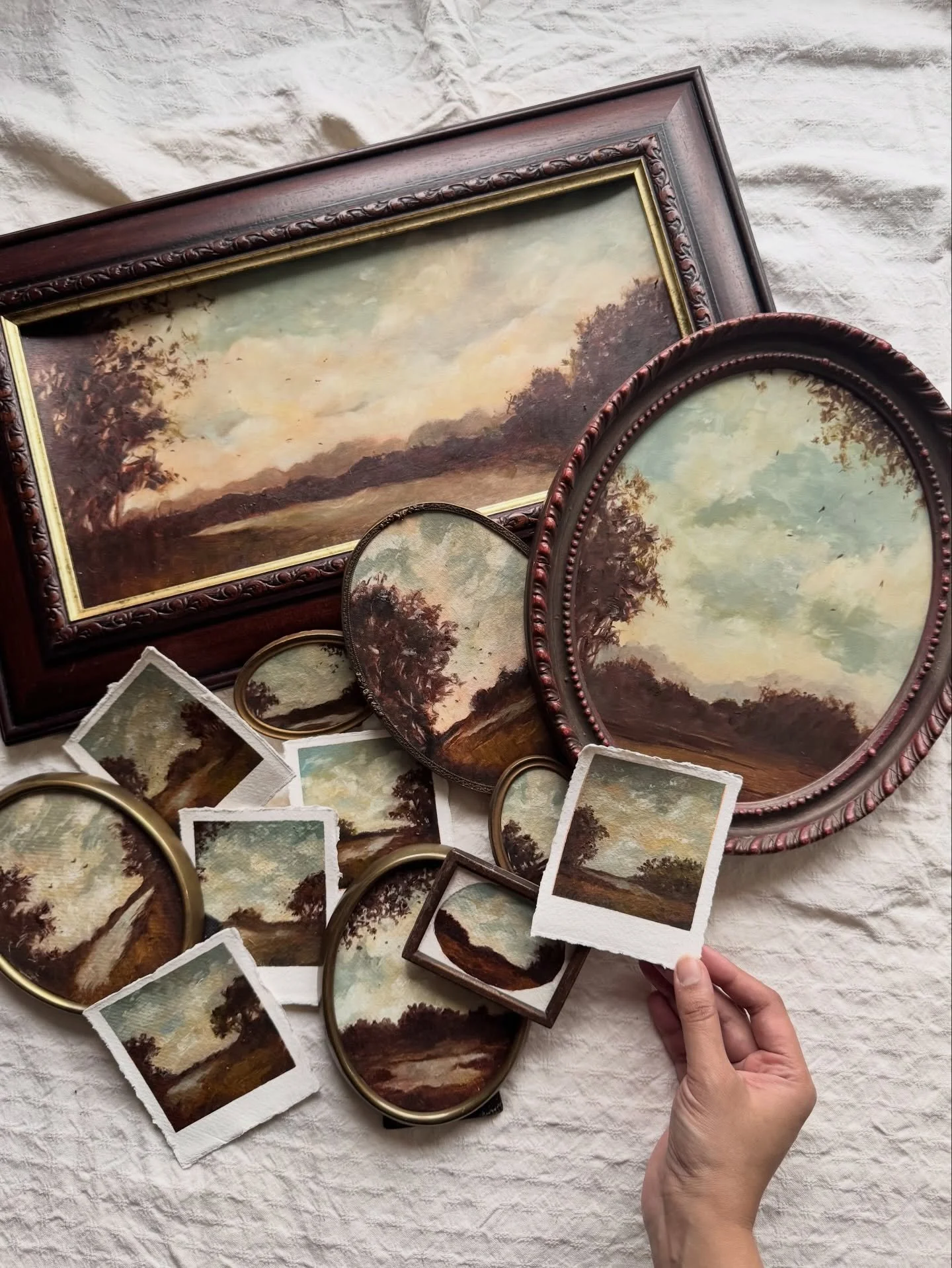 A Gentler Time- a series of original oil landscape paintings, each one shaped to sit naturally in a home.

The works move between small studies and larger framed pieces, all grounded in the same sense of quiet and continuity. They were made with heri