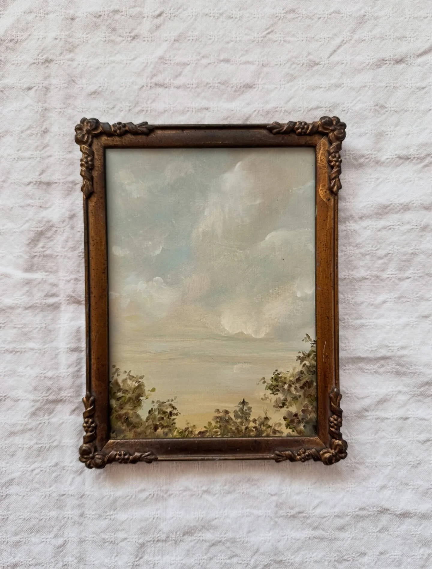 A Moment of Softness

This is the smallest framed piece in the collection.

I didn&rsquo;t plan for it to be that way,
but it ended up feeling like the most personal one.

It&rsquo;s the kind of sky I&rsquo;ve found myself needing more lately.
Just s