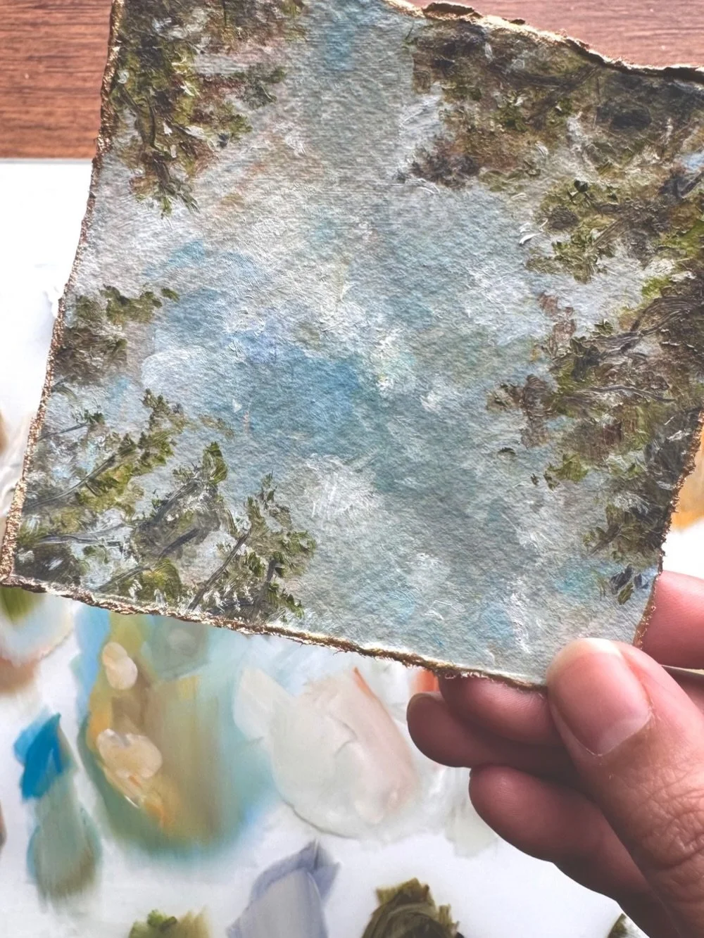 These smaller pieces are a quieter part of the collection.

While the framed works hold a sense of place, these are more about perspective, specifically, the simple act of looking up.

It&rsquo;s something most of us did without thinking when we were