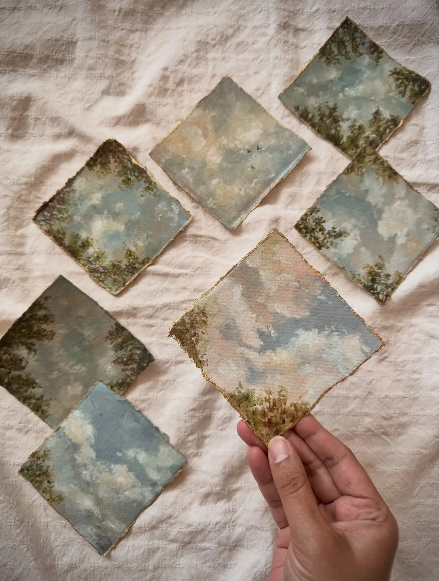 These were painted from the same sky you once used to look up at as a child. 

The same sky you&rsquo;d love to make shapes with,

The same sky where you&rsquo;d notice the light changing as the clouds passed.

Nothing special at the time,
And someho