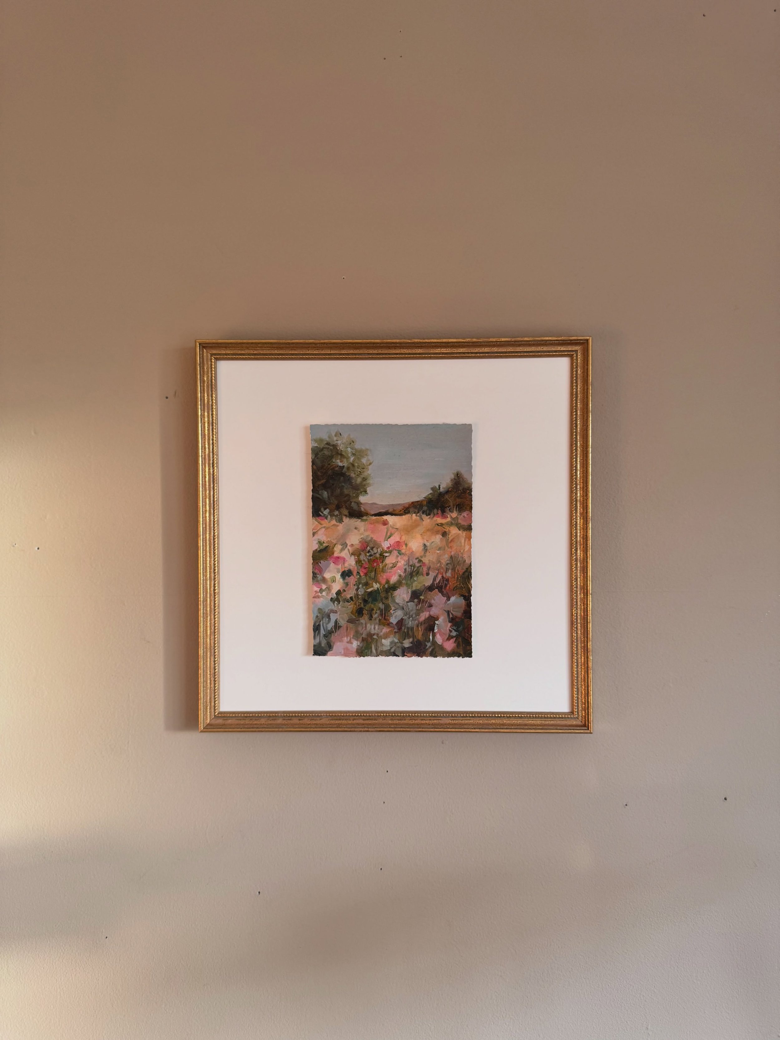 Still warm is now live.

A small original oil landscape, painted on paper and made as a one-off piece outside of a collection.

I love the softness in this one, the muted sky, warm field, loose flowers and that feeling of the day beginning to quieten