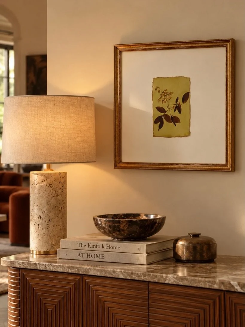 A little glimpse of how one of the original pressed botanicals might look in a collected, thoughtfully layered interior space. 

Part of The Archive, a collection of original floral paintings revisited and finished with delicate gold edges.

I love h