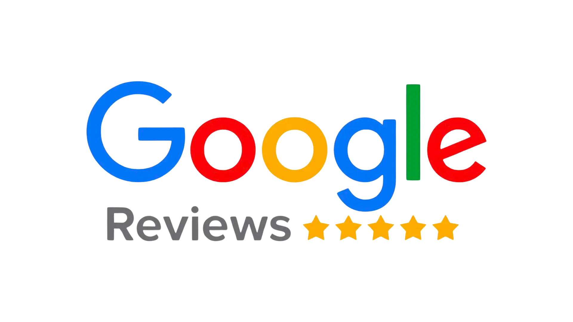 Google logo with the word 'Reviews' and five yellow stars below it.