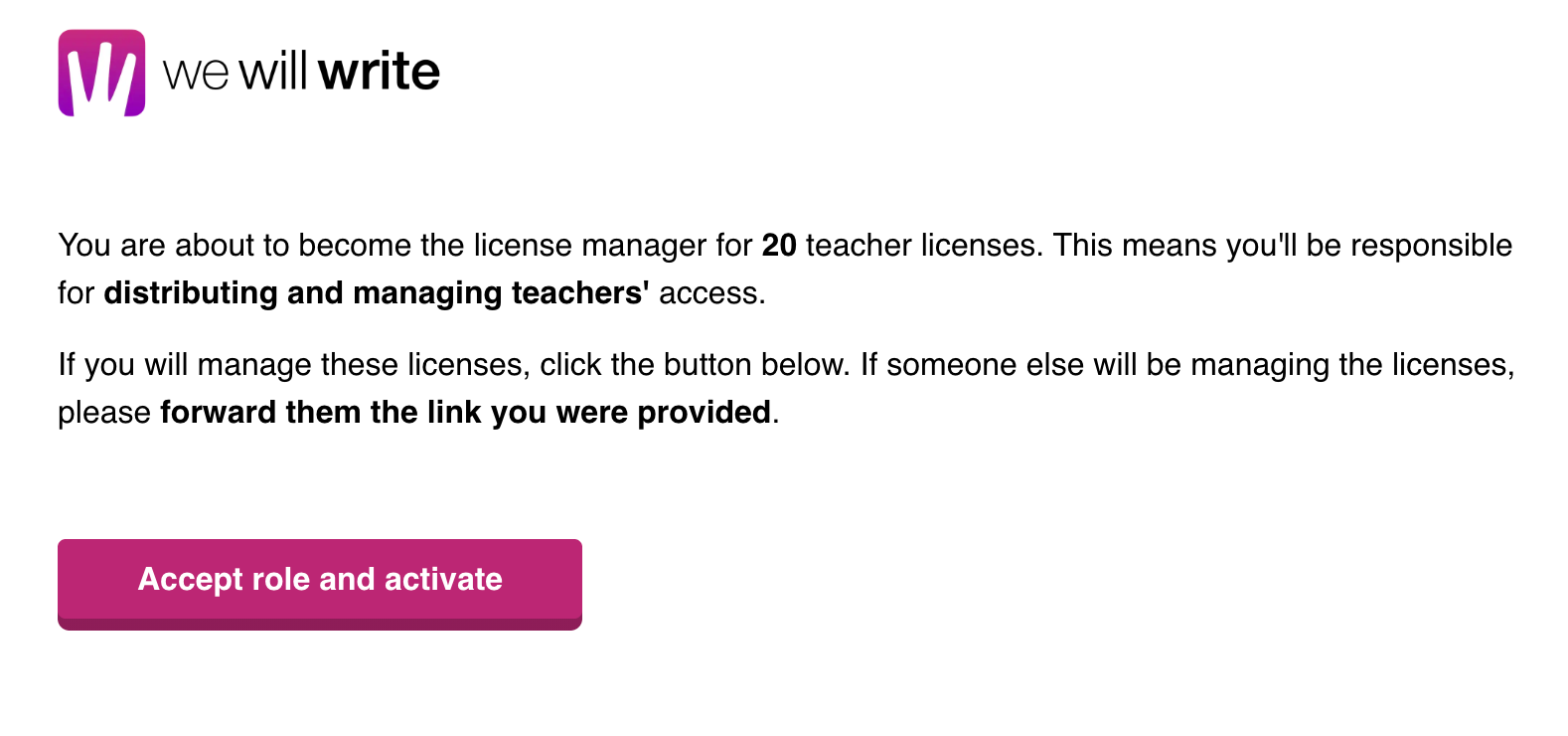 Activation page displayed when setting up a license group