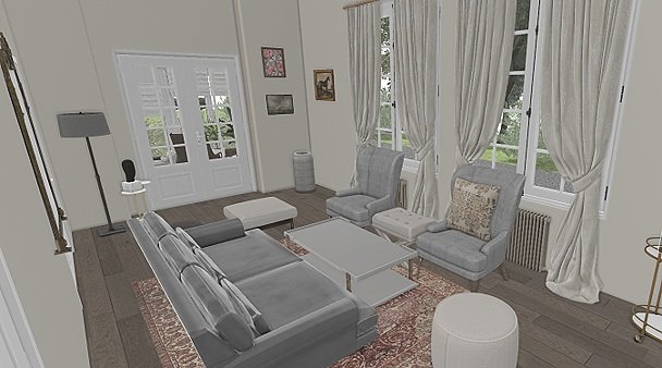 rendu 3d aménagement intérieur salon maison ancienne manoir angers