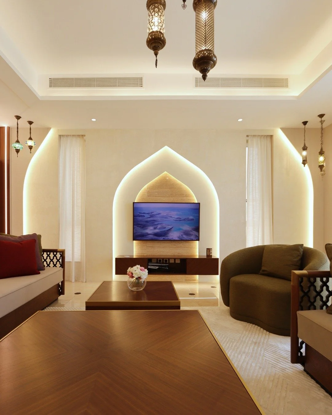 A luxury majlis designed for connection and calm 🌿✨
Natural textures, soft lighting, and bespoke craftsmanship come together to create a timeless space—rooted in tradition, elevated with modern design.
📞 Contact us for bespoke design and fi