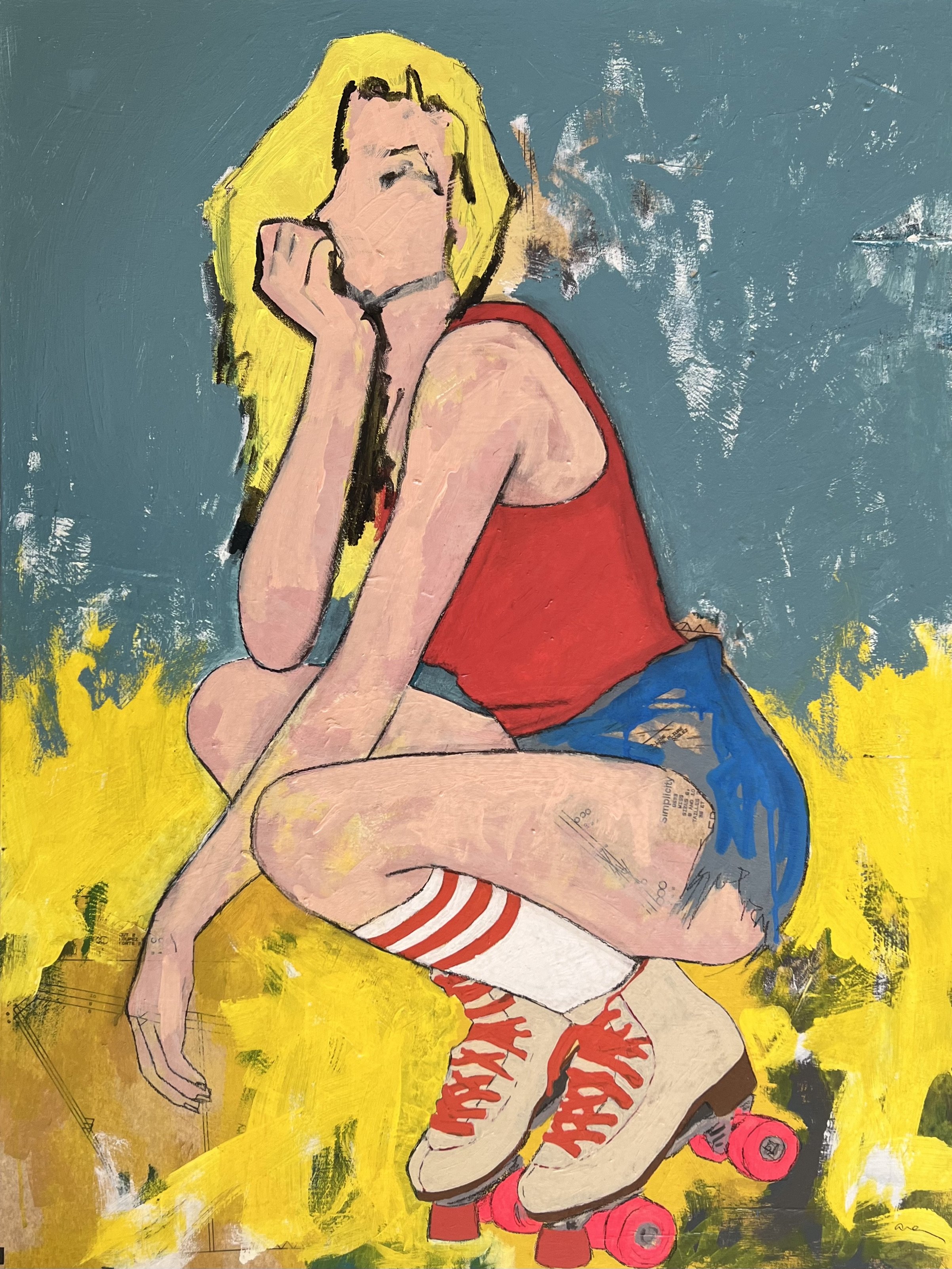 Roller Girl, Acrylic and Mixed Media on Canvas, 40 x 30 in., 2024