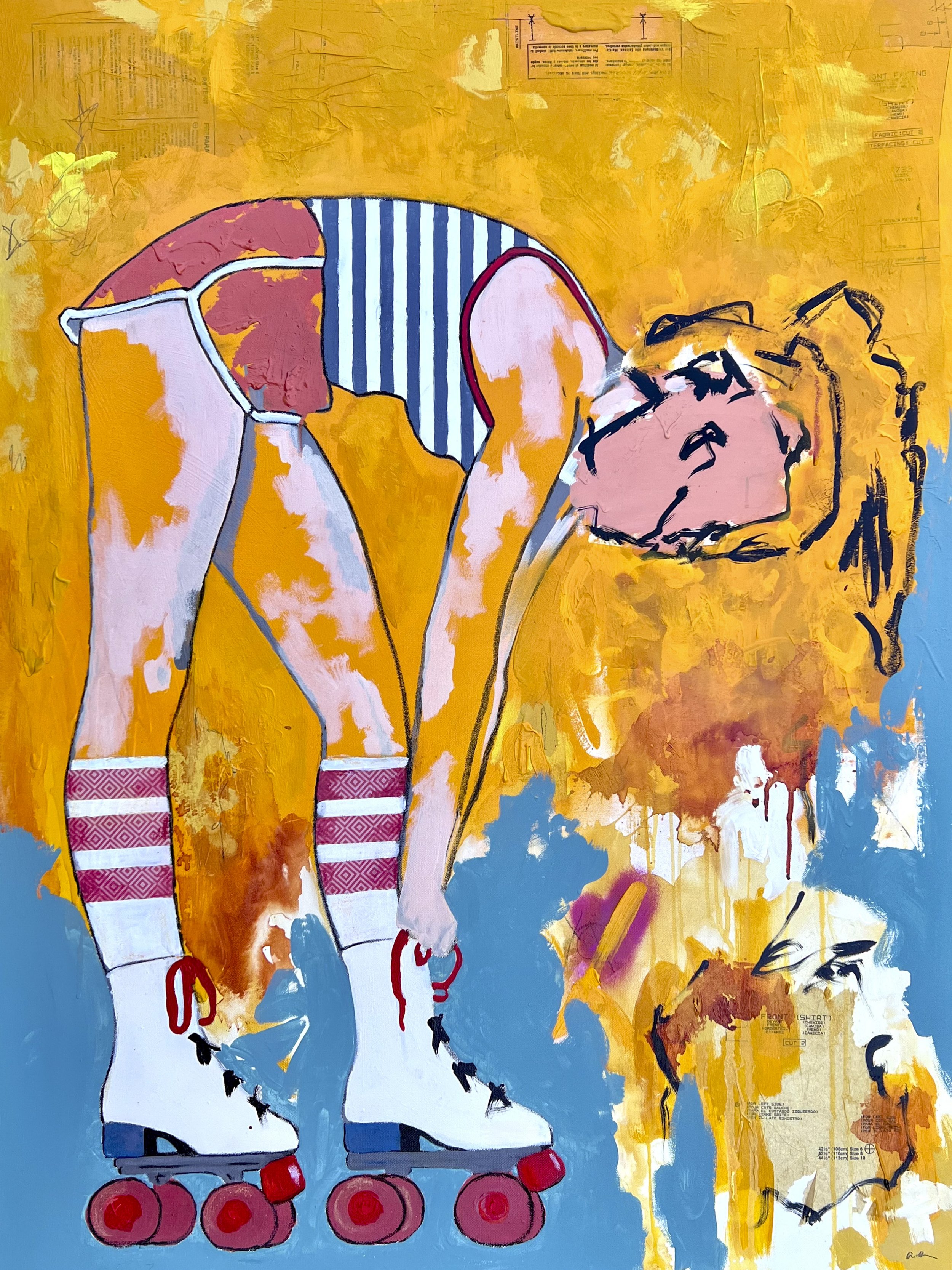 The Other Roller Girl, Acrylic and Mixed Media on Canvas, 48 x 36 in., 2023 &lt;em&gt;Private Collection&lt;/em&gt;