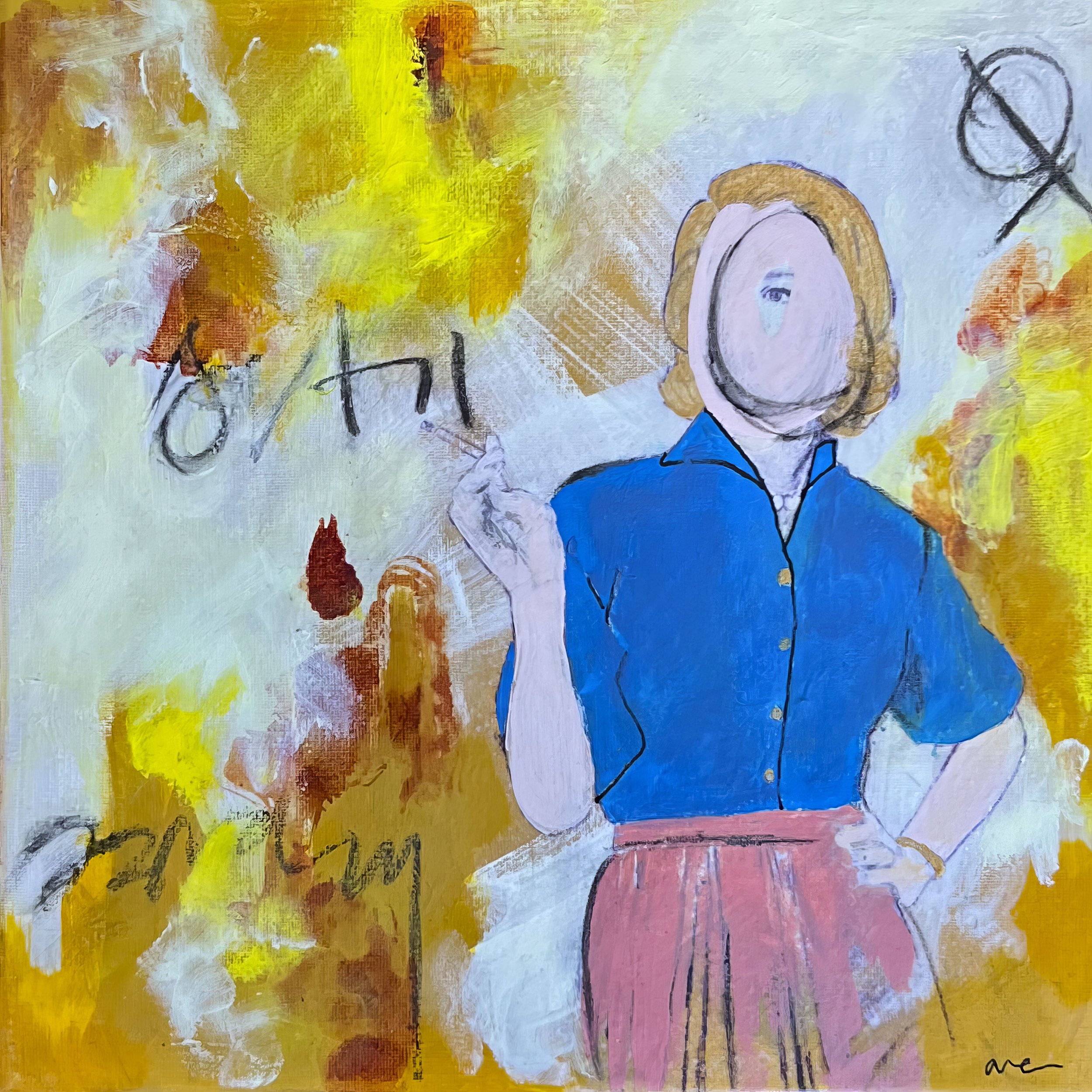 Betty, Cold Wax and Mixed Media on Canvas, 12 x 12 in., 2023
