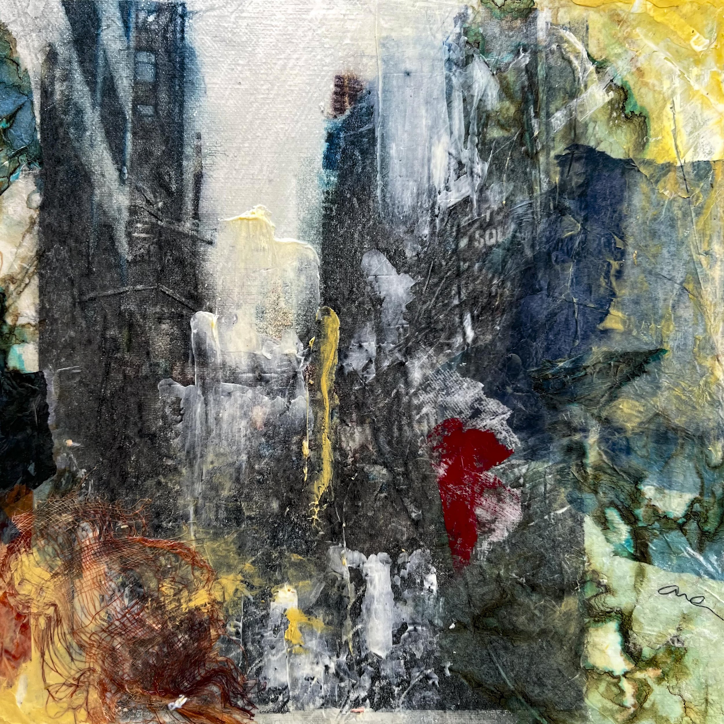 City Stroll, Cold Wax and Mixed Media on Canvas, 12 x 12 in., 2023 &lt;em&gt;Private Collection&lt;/em&gt;