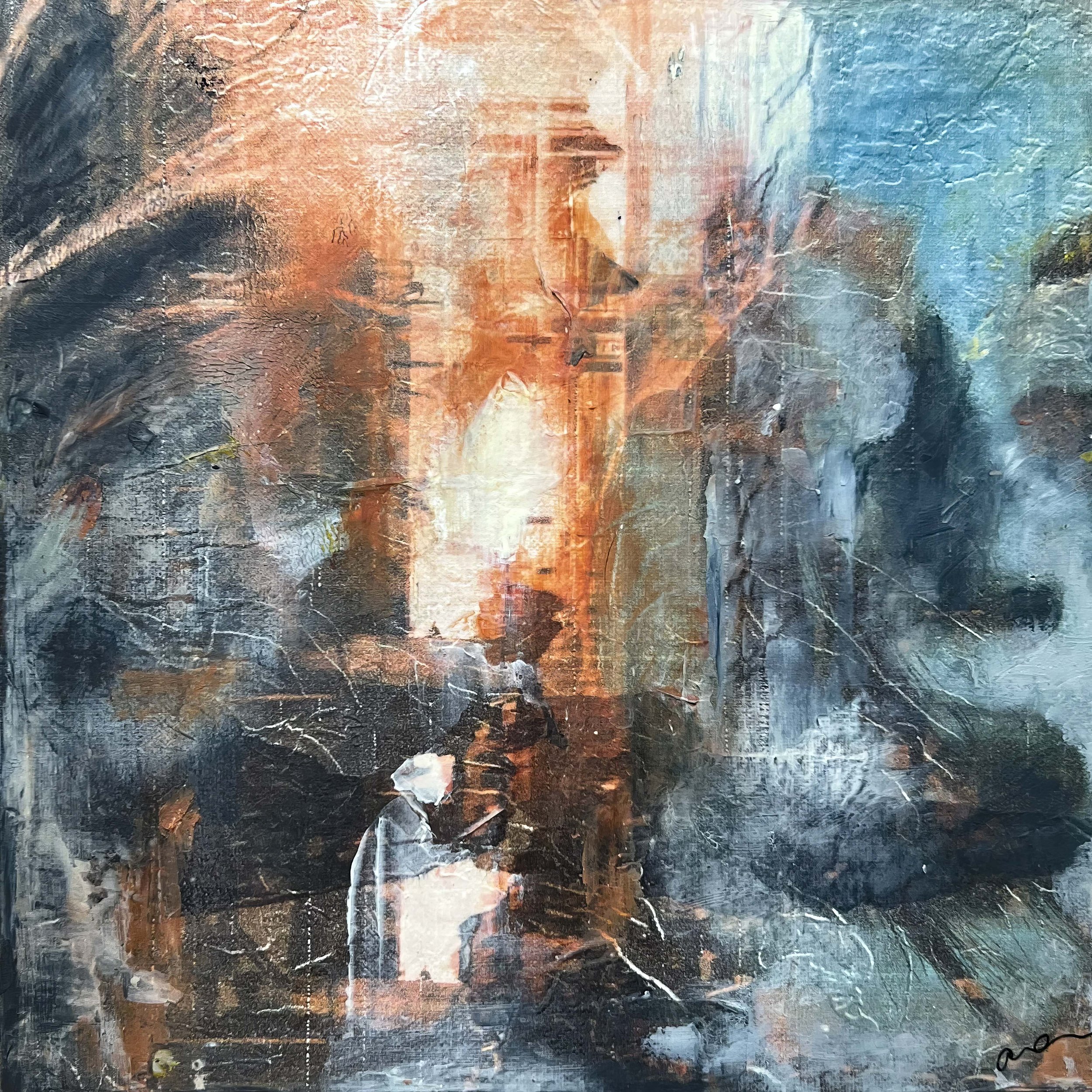 Break Light, Cold Wax and Mixed Media on Canvas, 12 x 12 in., 2023
