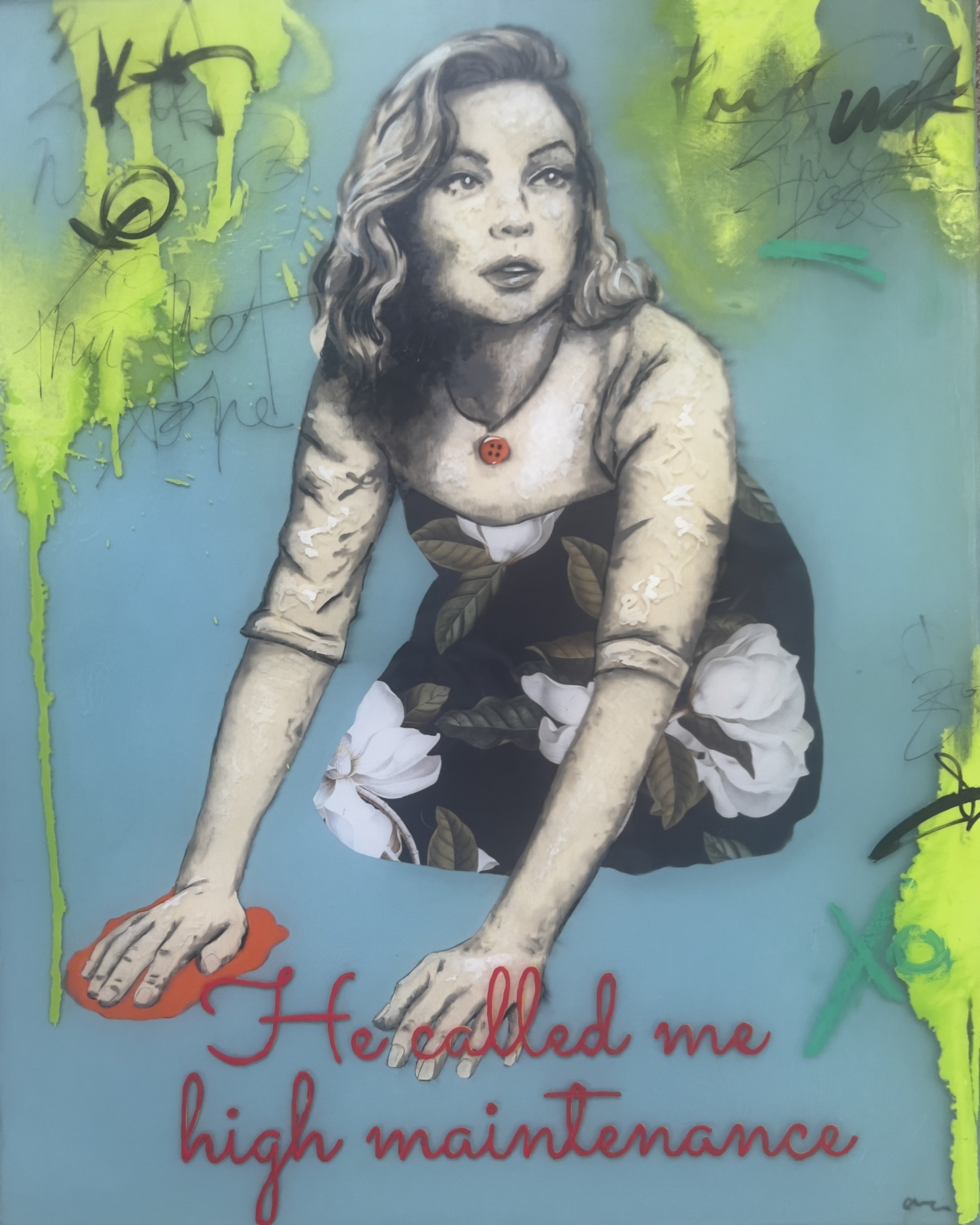 He called me high maintenance, Resin and Mixed Media on Cradled Wood, 2025