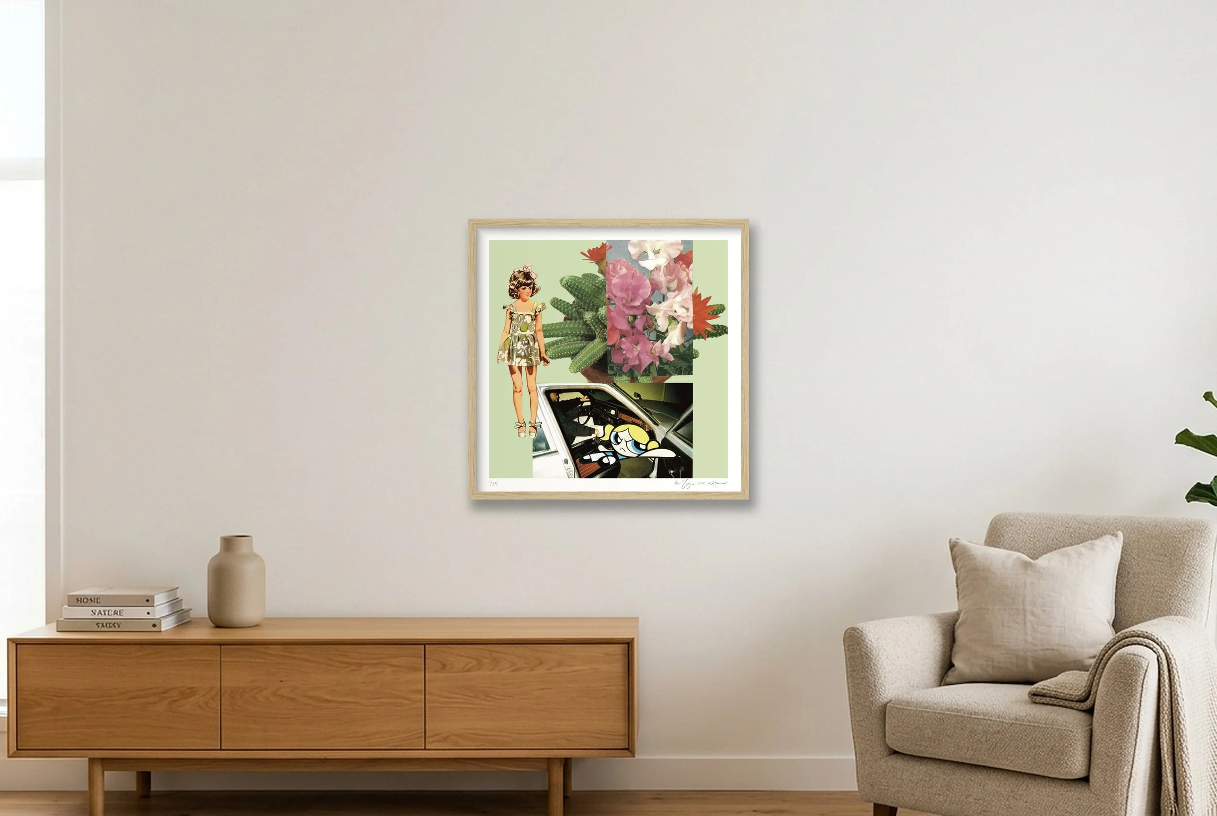 Sugar and Spice by Alissa Van Atta displayed in a natural oak wood frame.