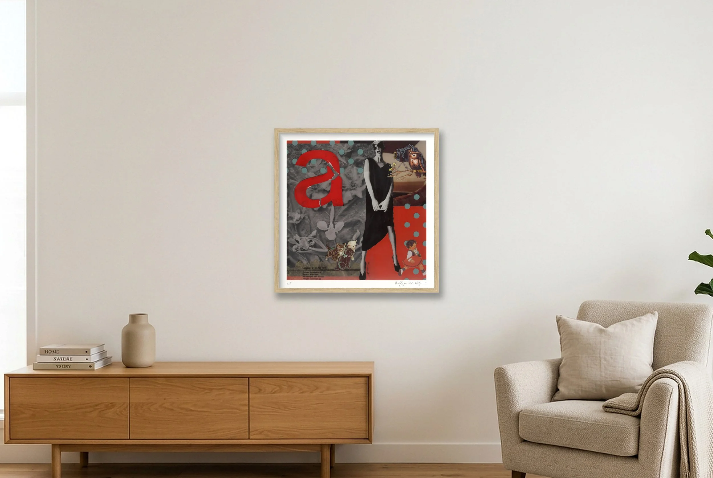 Sit Still and Look Pretty by Alissa Van Atta displayed in a natural oak wood frame.