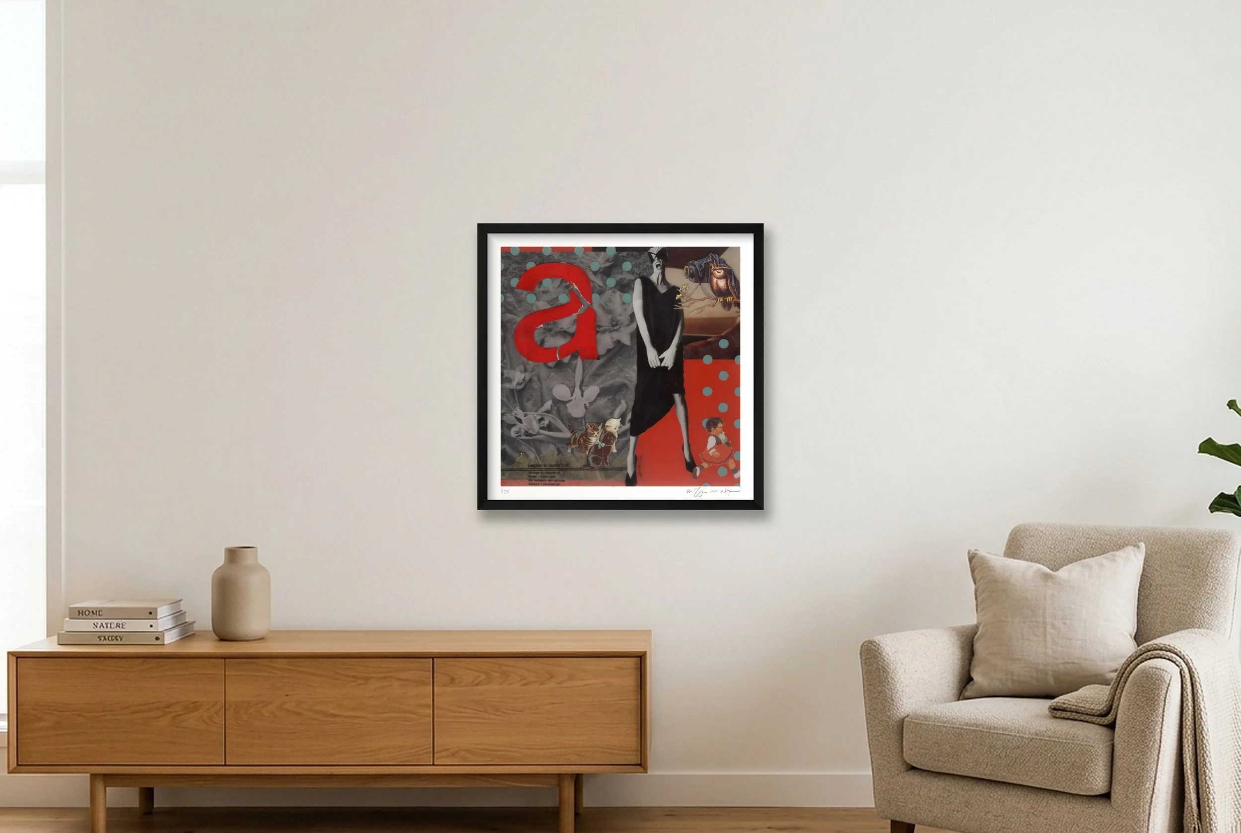 Sit Still and Look Pretty by Alissa Van Atta displayed in a black wood frame.