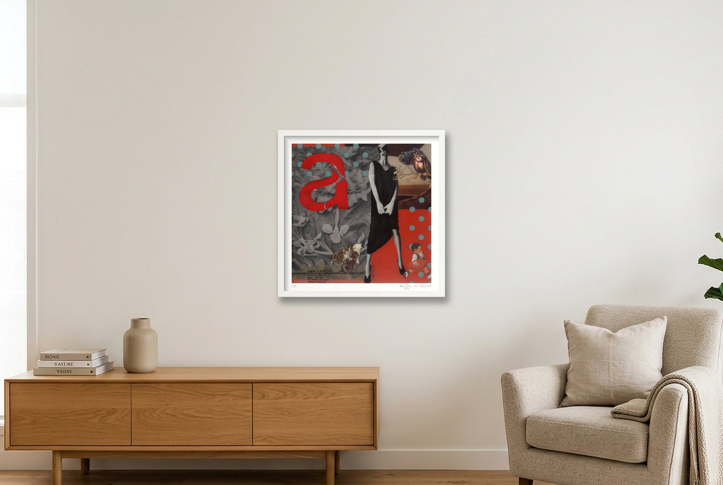 Sit Still and Look Pretty by Alissa Van Atta displayed in a white wood frame.