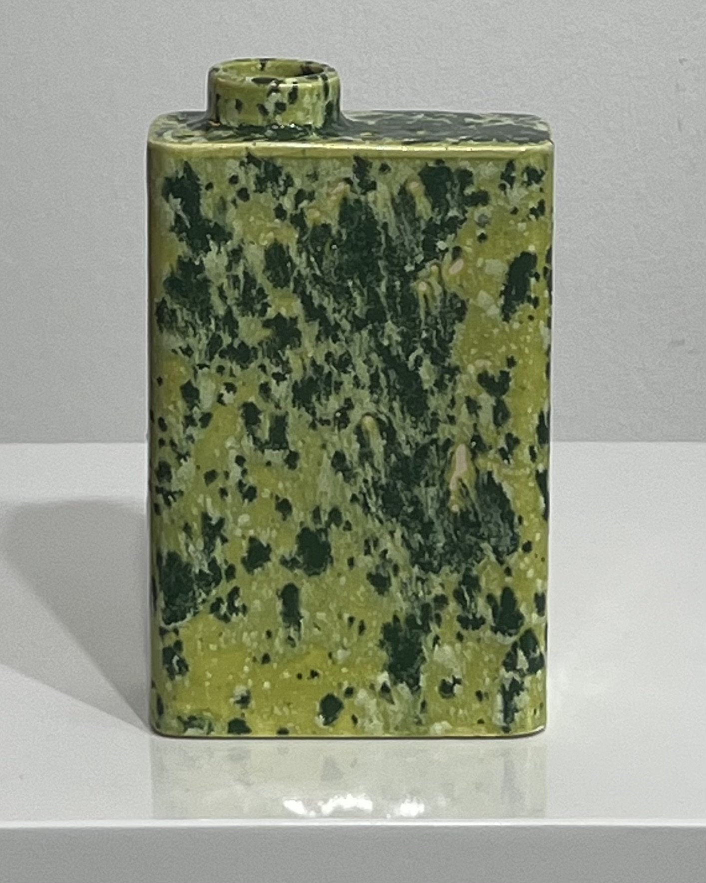 Front view of rectangular porcelain carton with chartreuse and dark green Lime Shower glaze