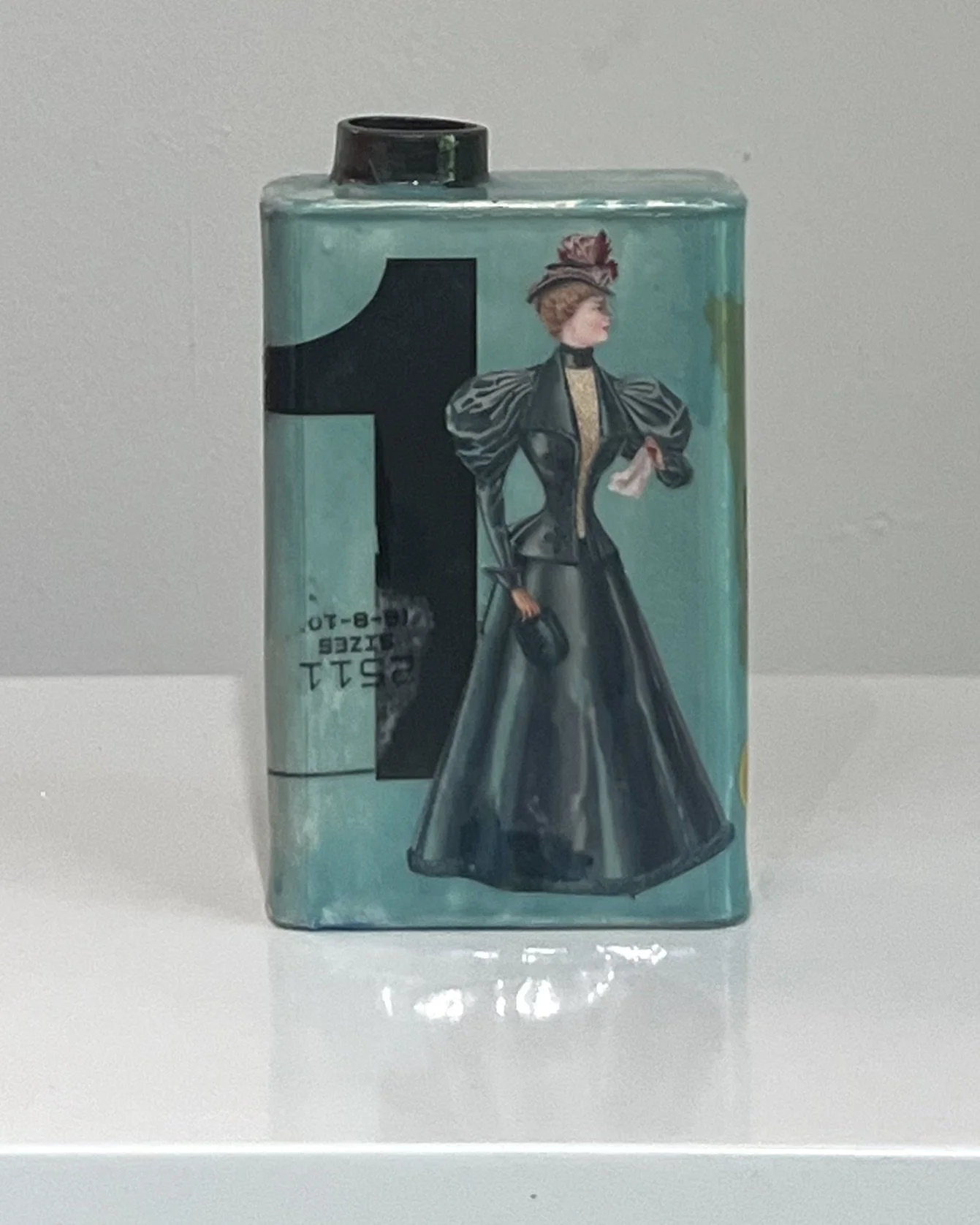 Back view of First in Flight original porcelain Art Carton featuring layered collage and resin artwork.