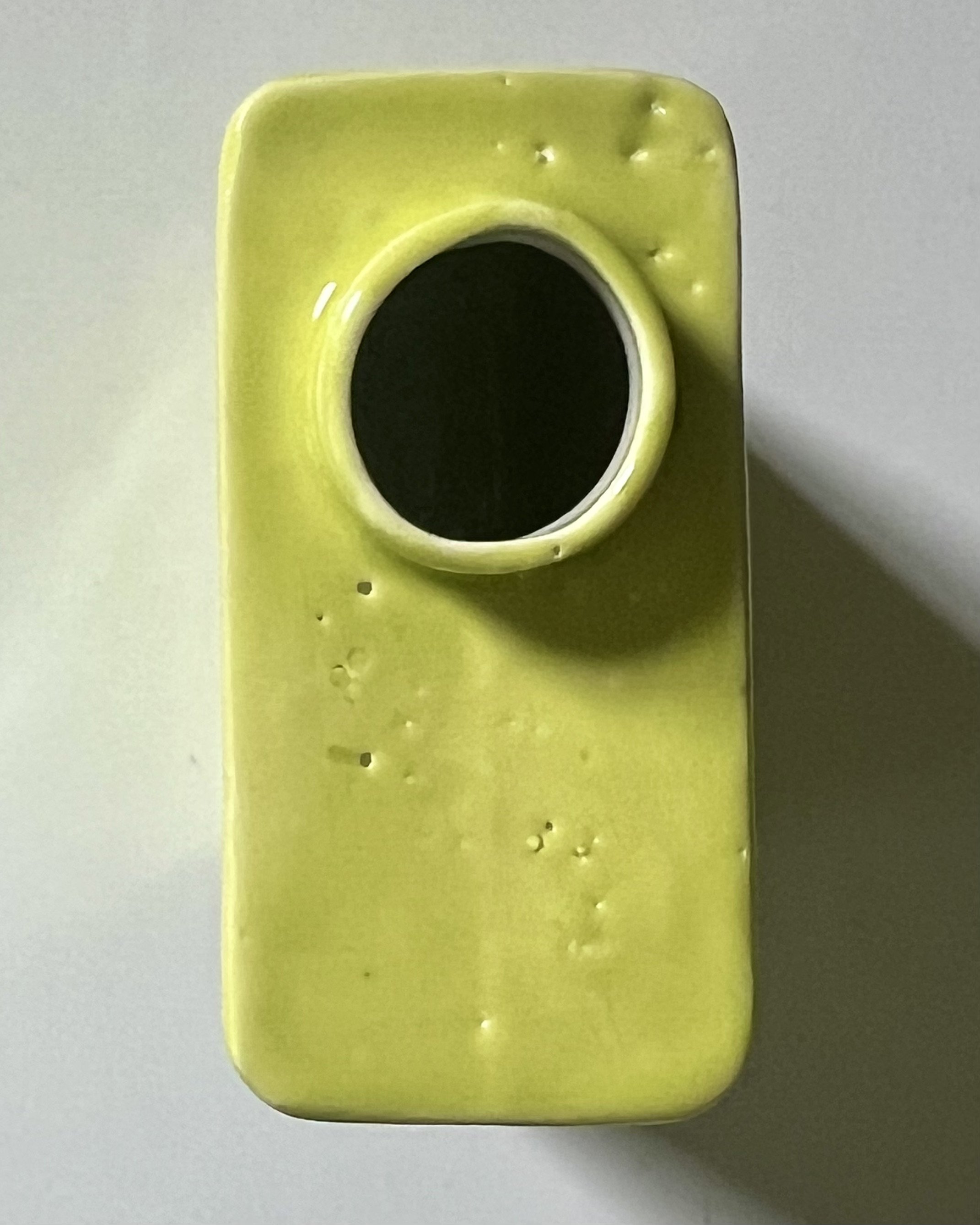 Top view of porcelain carton vase C26.9 showing vase opening and Pear glaze