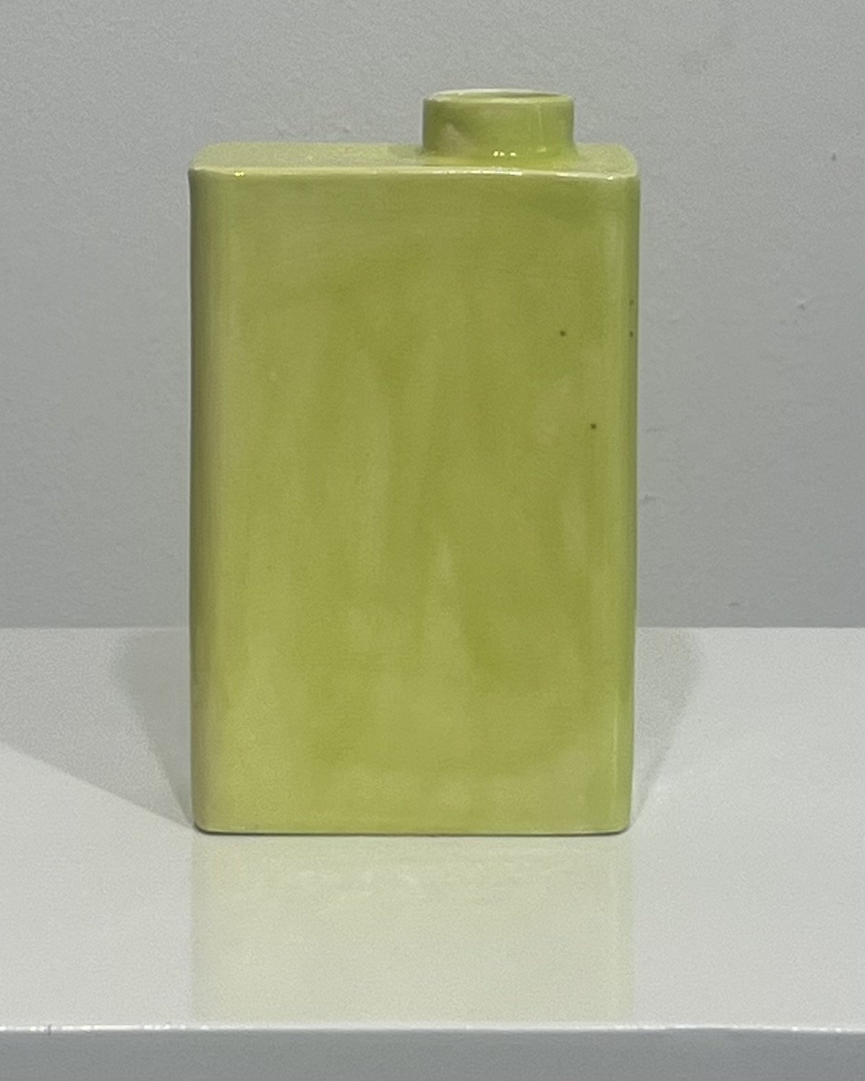 Back view of handmade Pear glaze porcelain carton vase C26.9