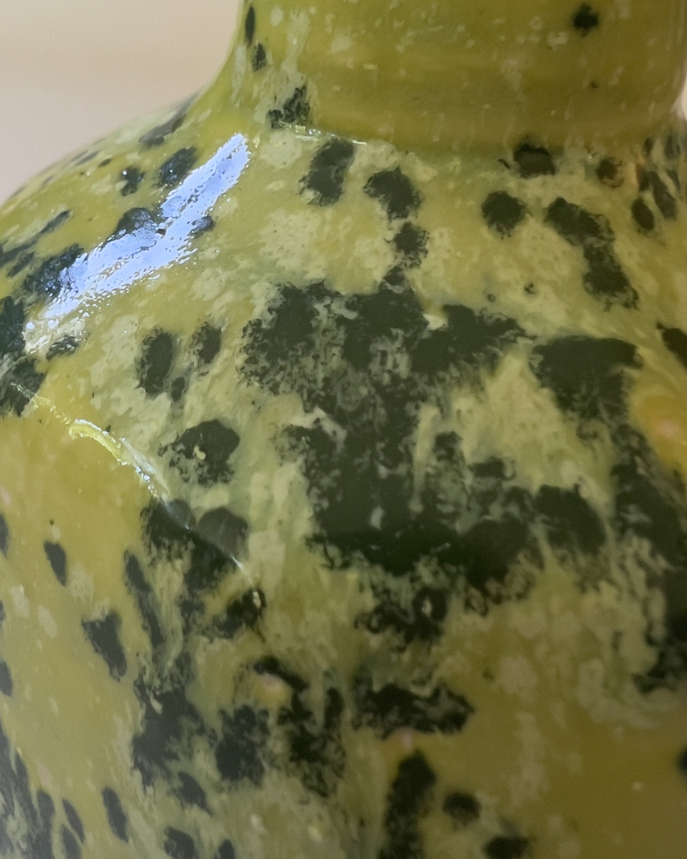 Close-up detail of mottled Lime Shower ceramic glaze with layered texture