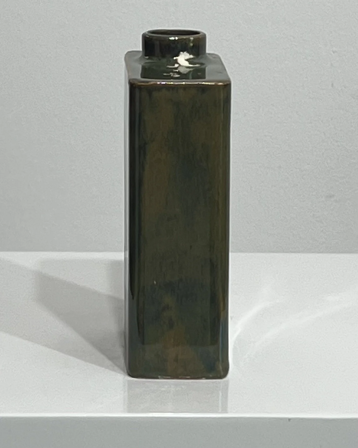 Opposite side of Mood Ring porcelain carton vase with variegated glaze