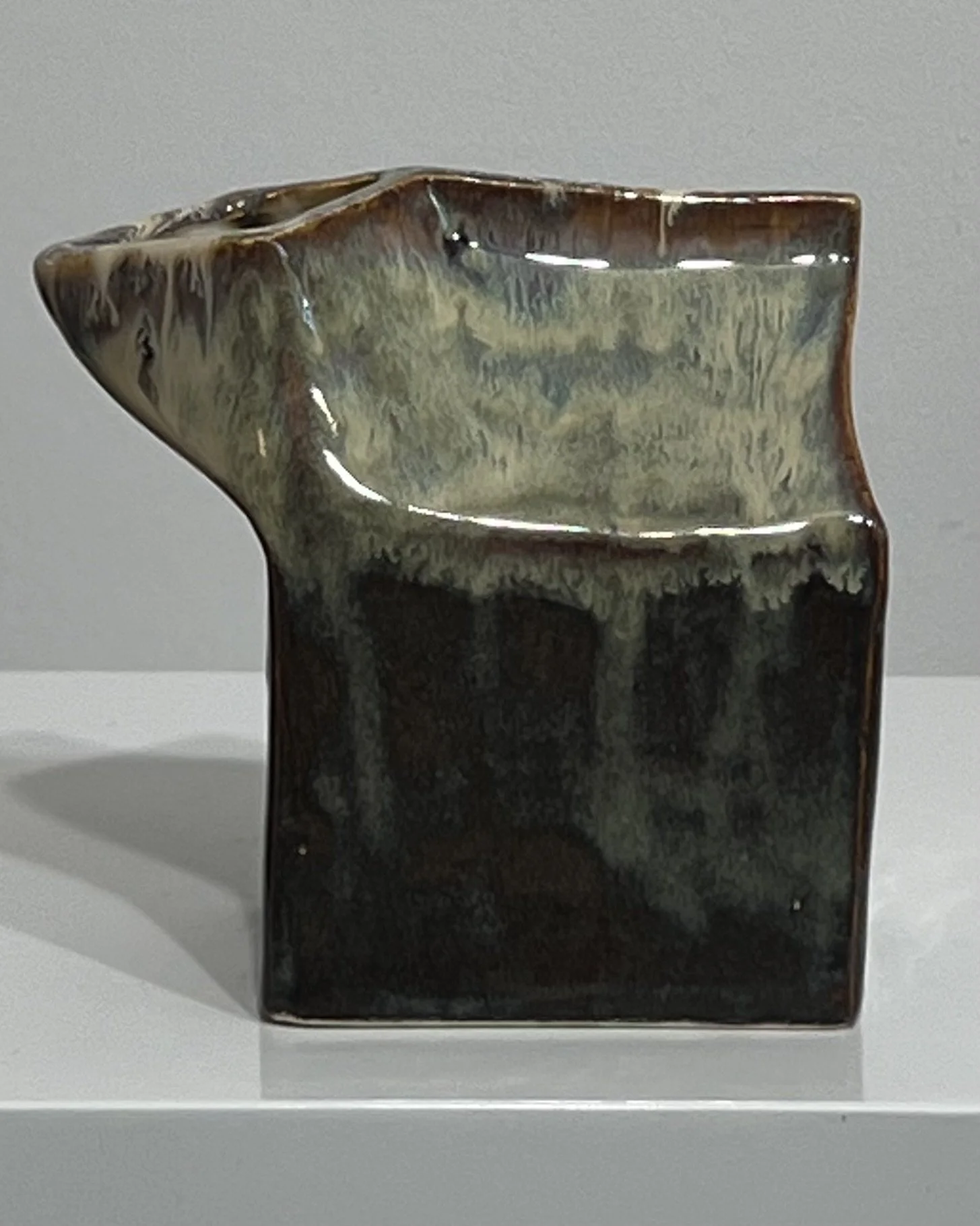 Front view of handmade Iron Lustre and Light Flux porcelain milk carton vase MC26.8