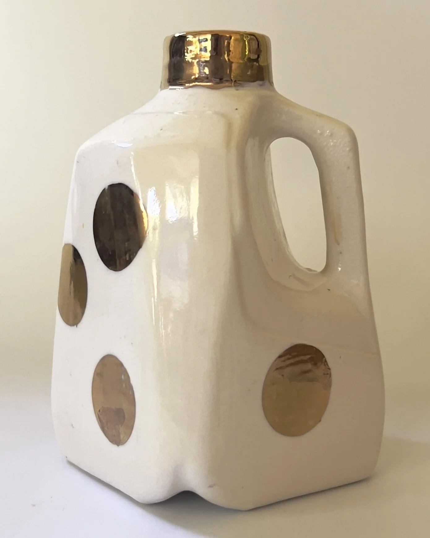 White Porcelain Milk Jug Vase with Gold Luster Polka Dots