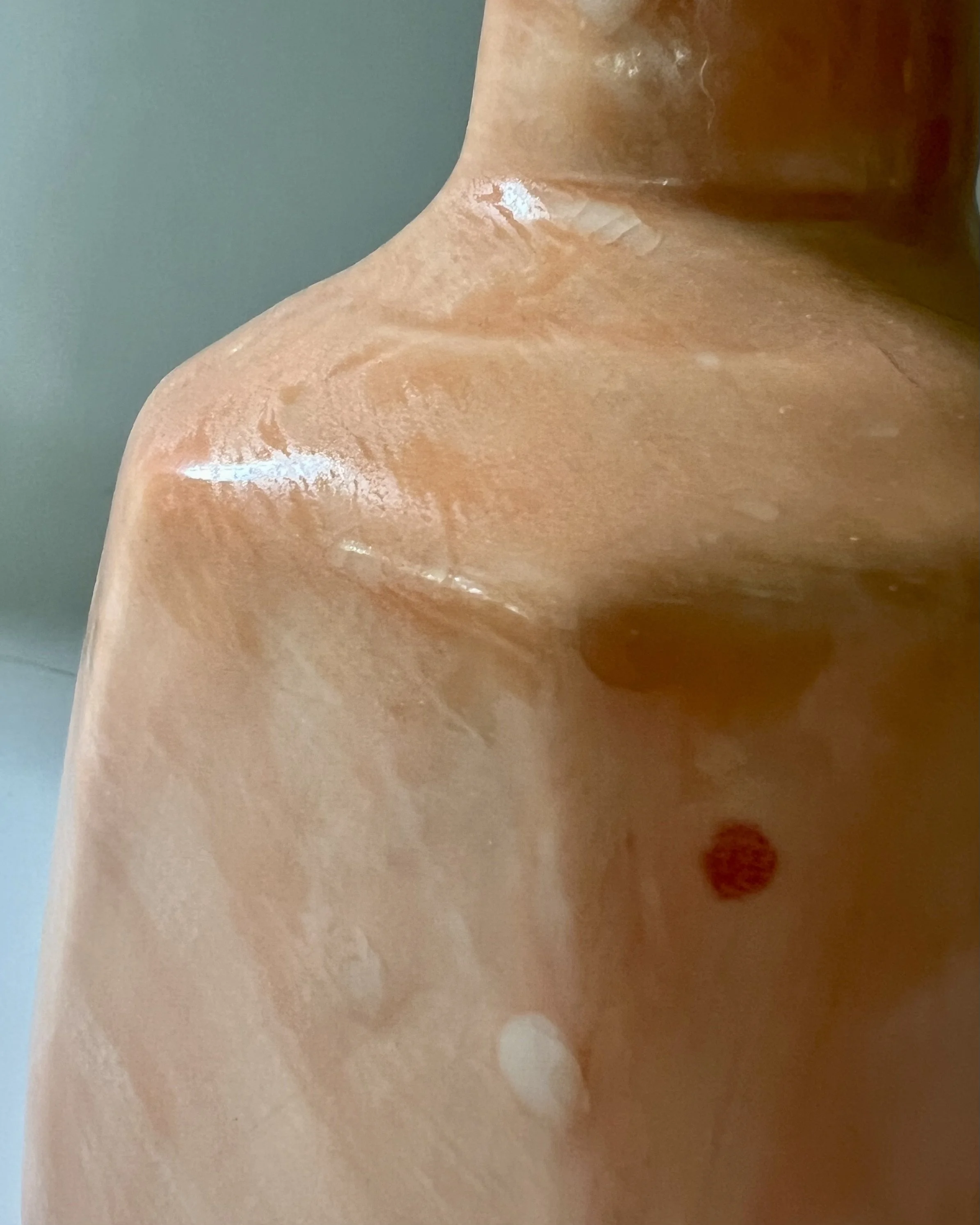Detail of Snow Drift over Tangelo glaze showing crystalline surface on porcelain