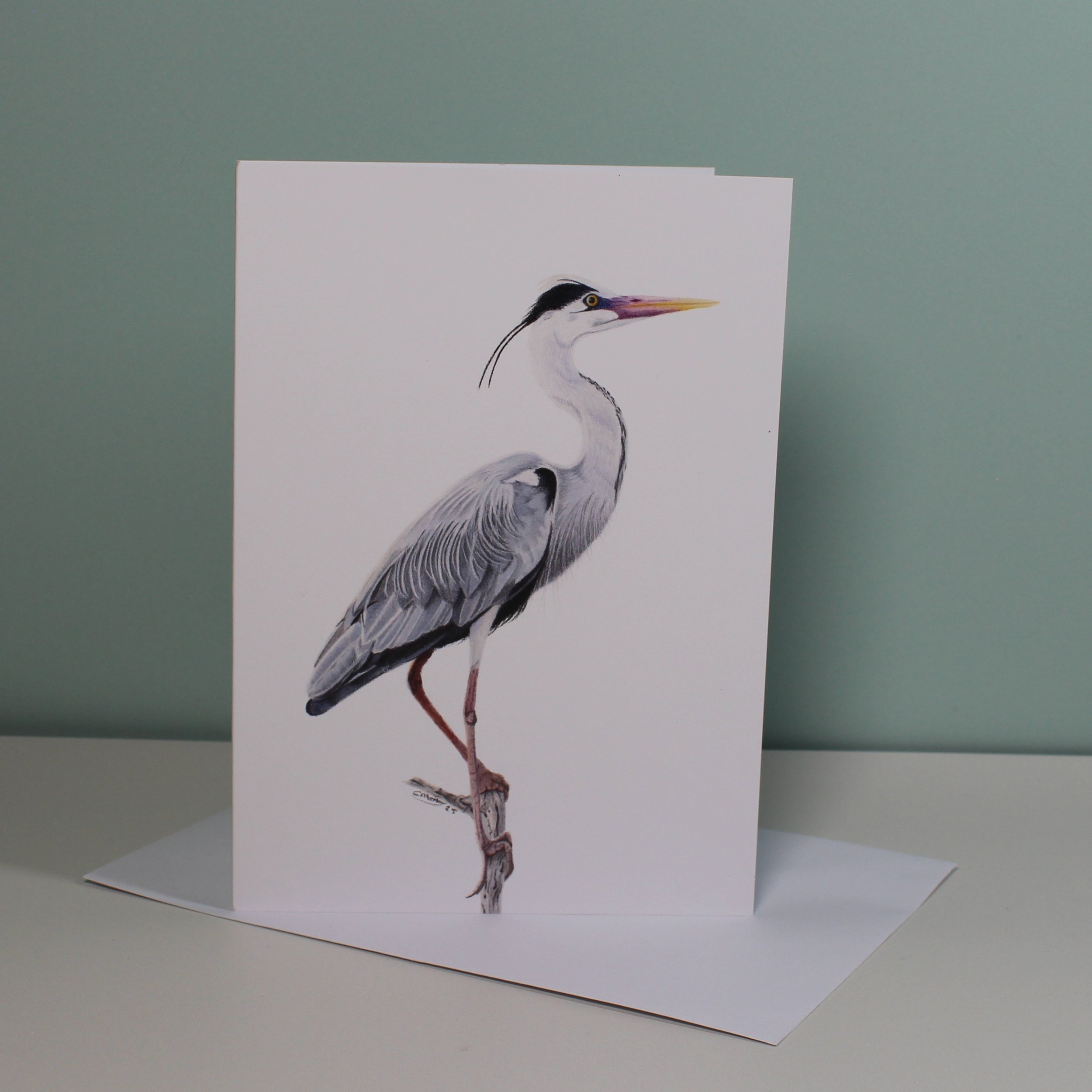 Heron greetings card (blank inside).