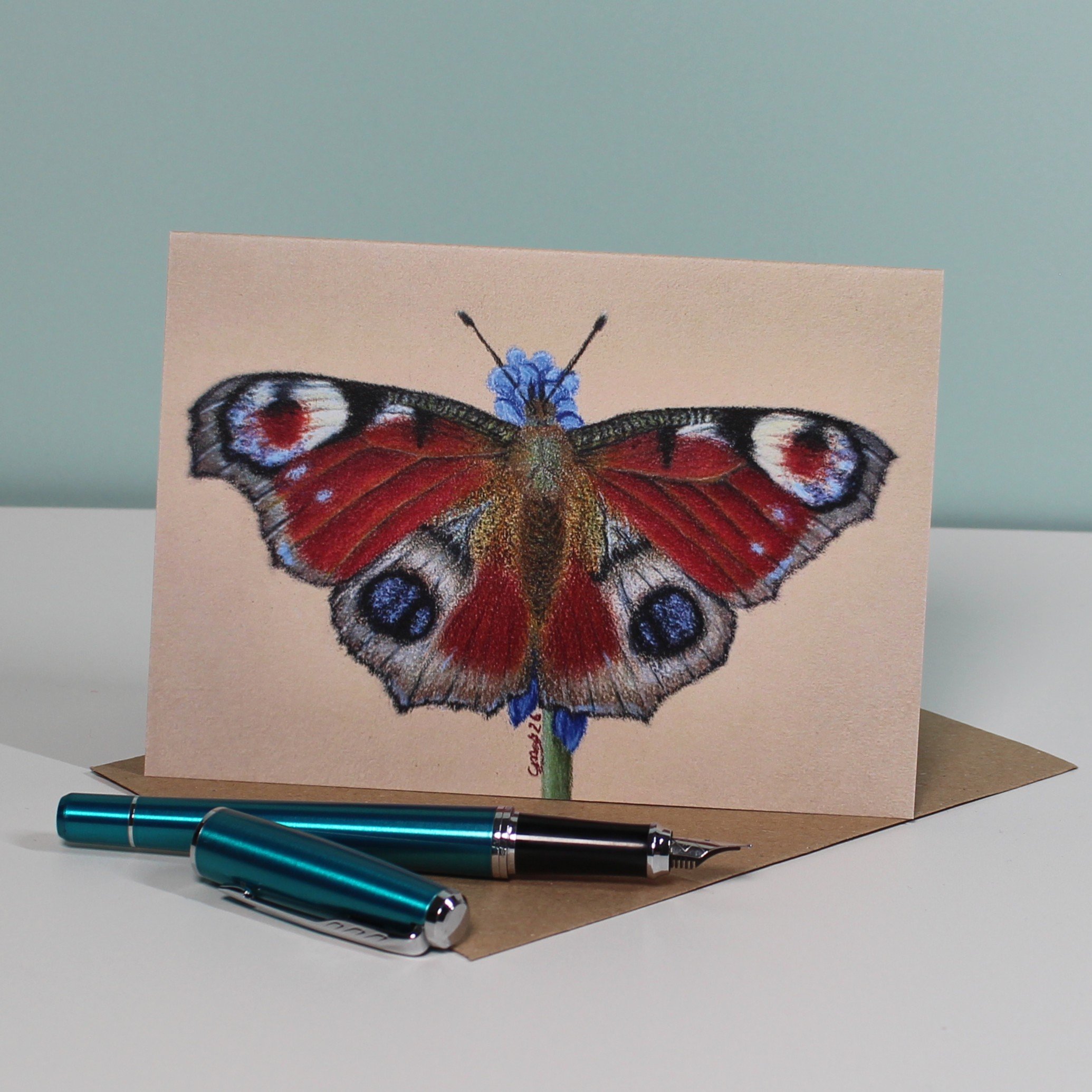 Peacock butterfly greetings card (blank inside)