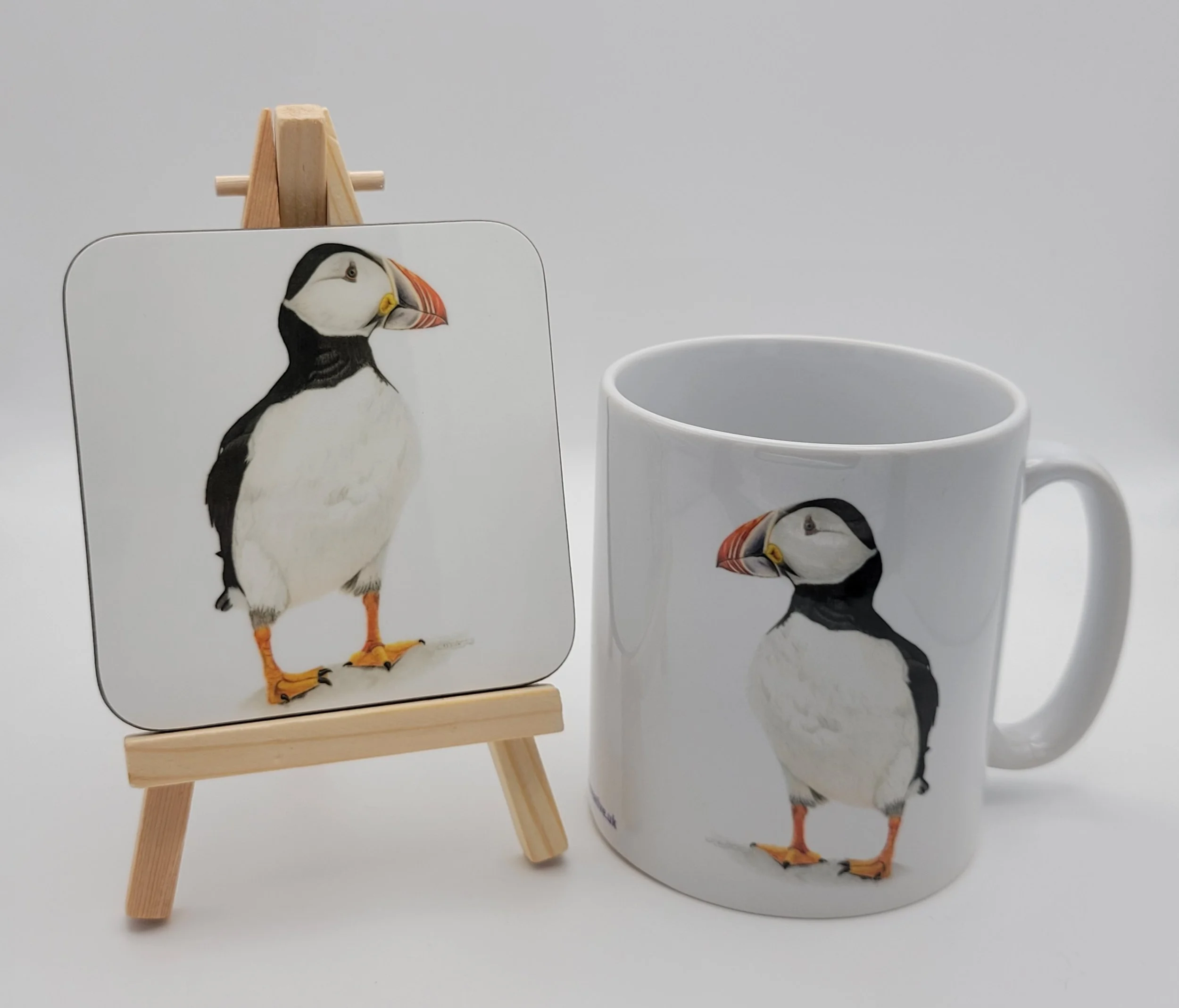 Puffin mug and coaster gift set.