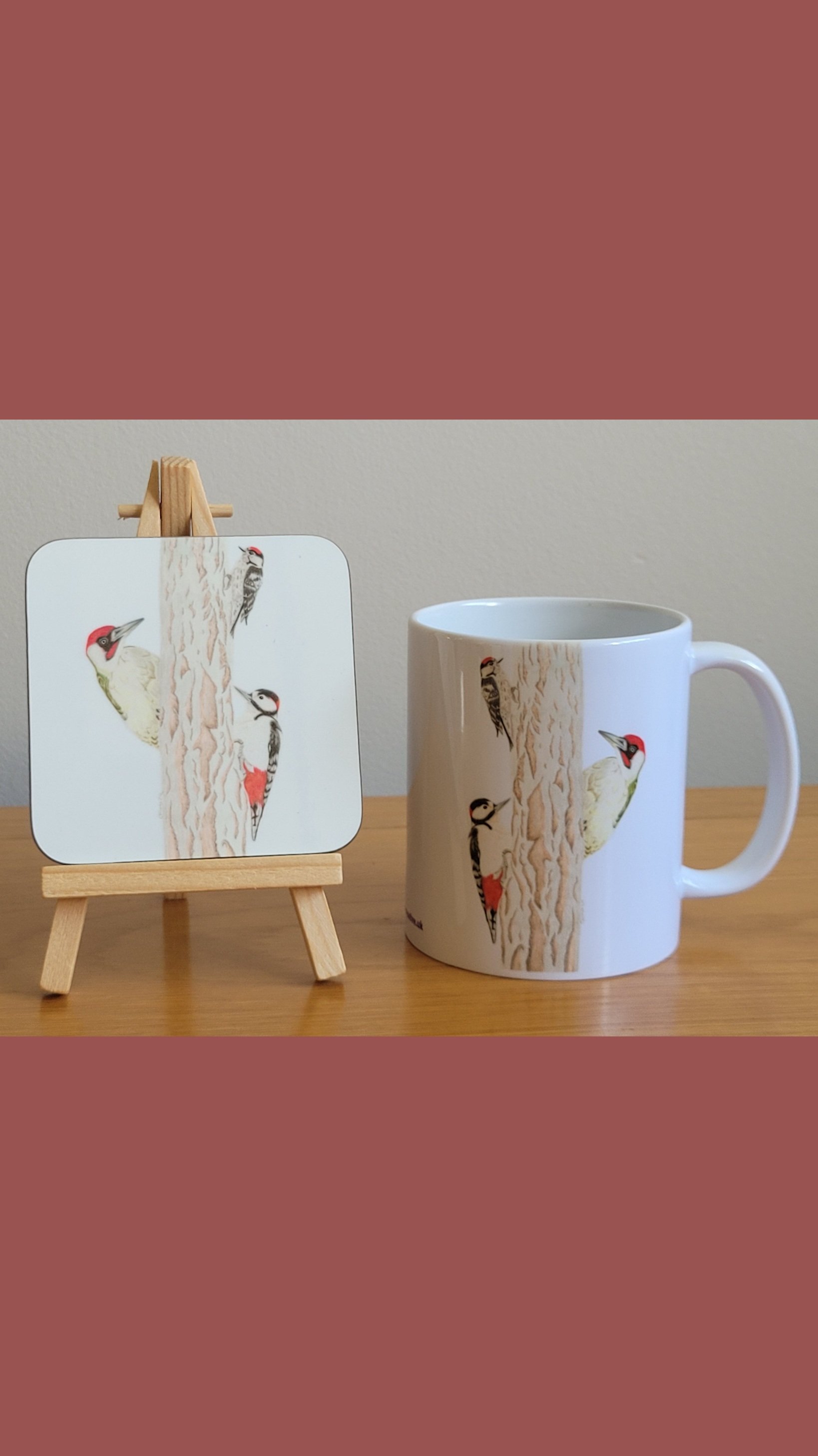 Woodpeckers mug and coaster set.