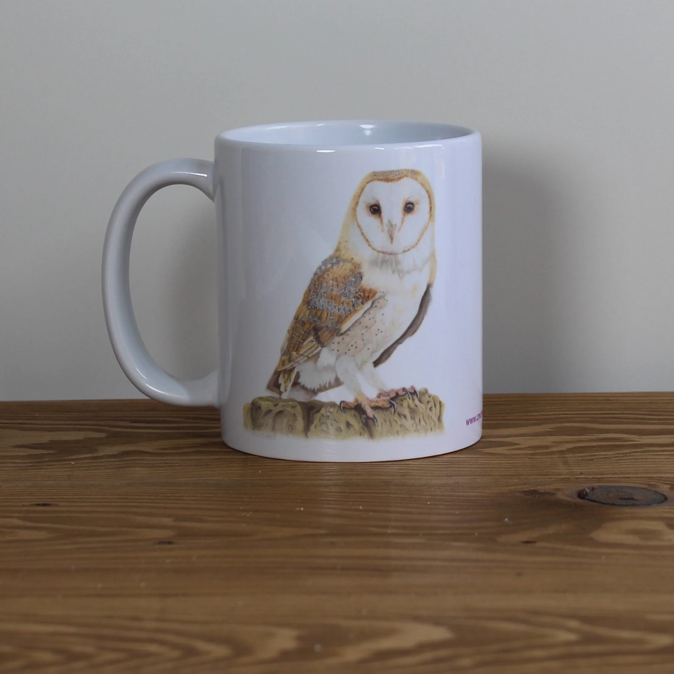 Barn owl white 11oz ceramic mug.