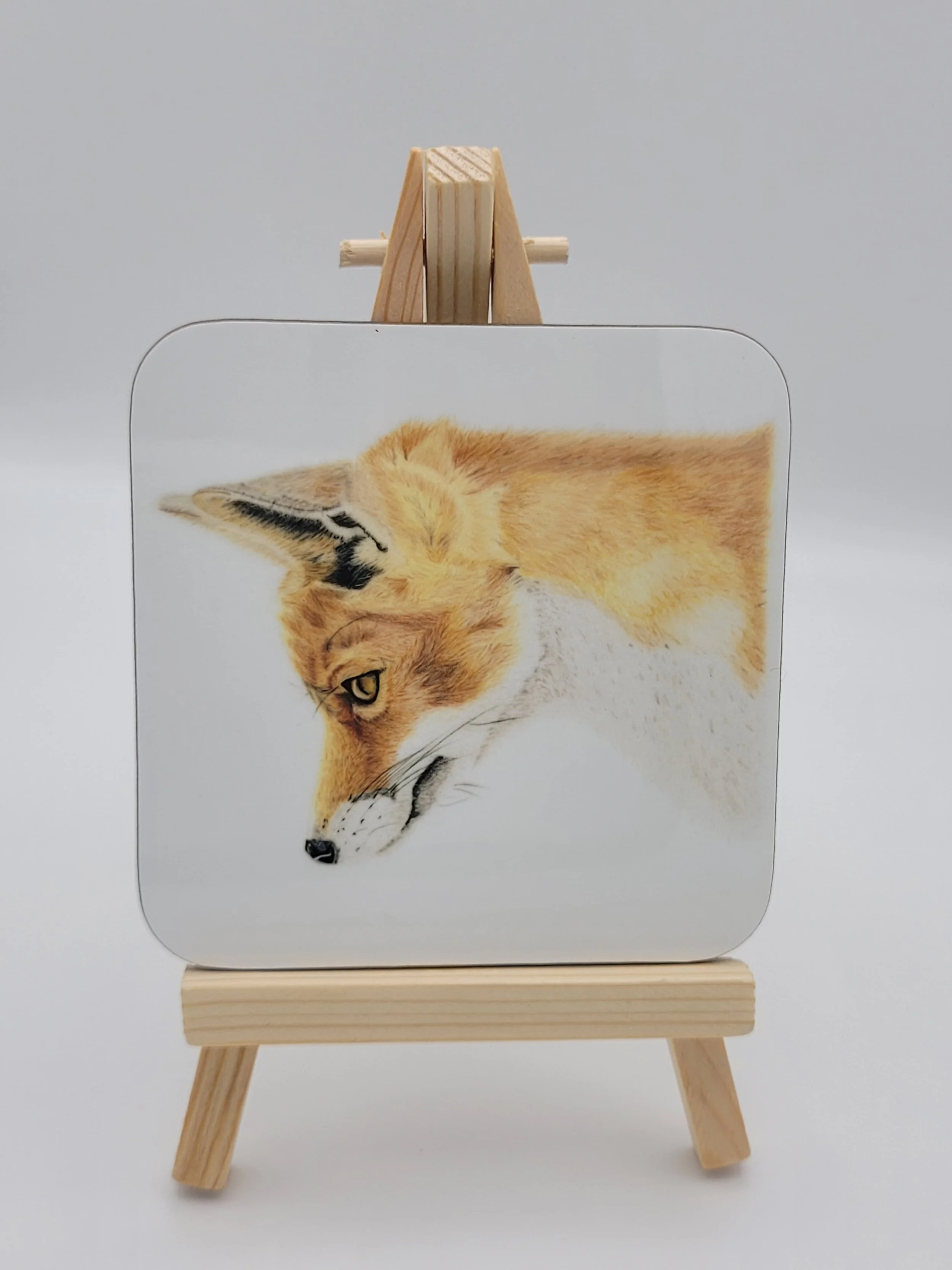Individual glossy fox coaster (9cm square).