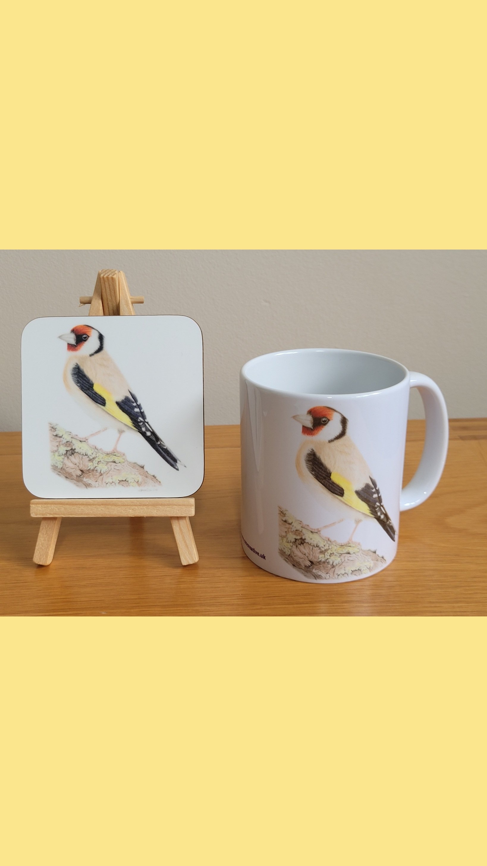 Goldfinch mug and coaster set.