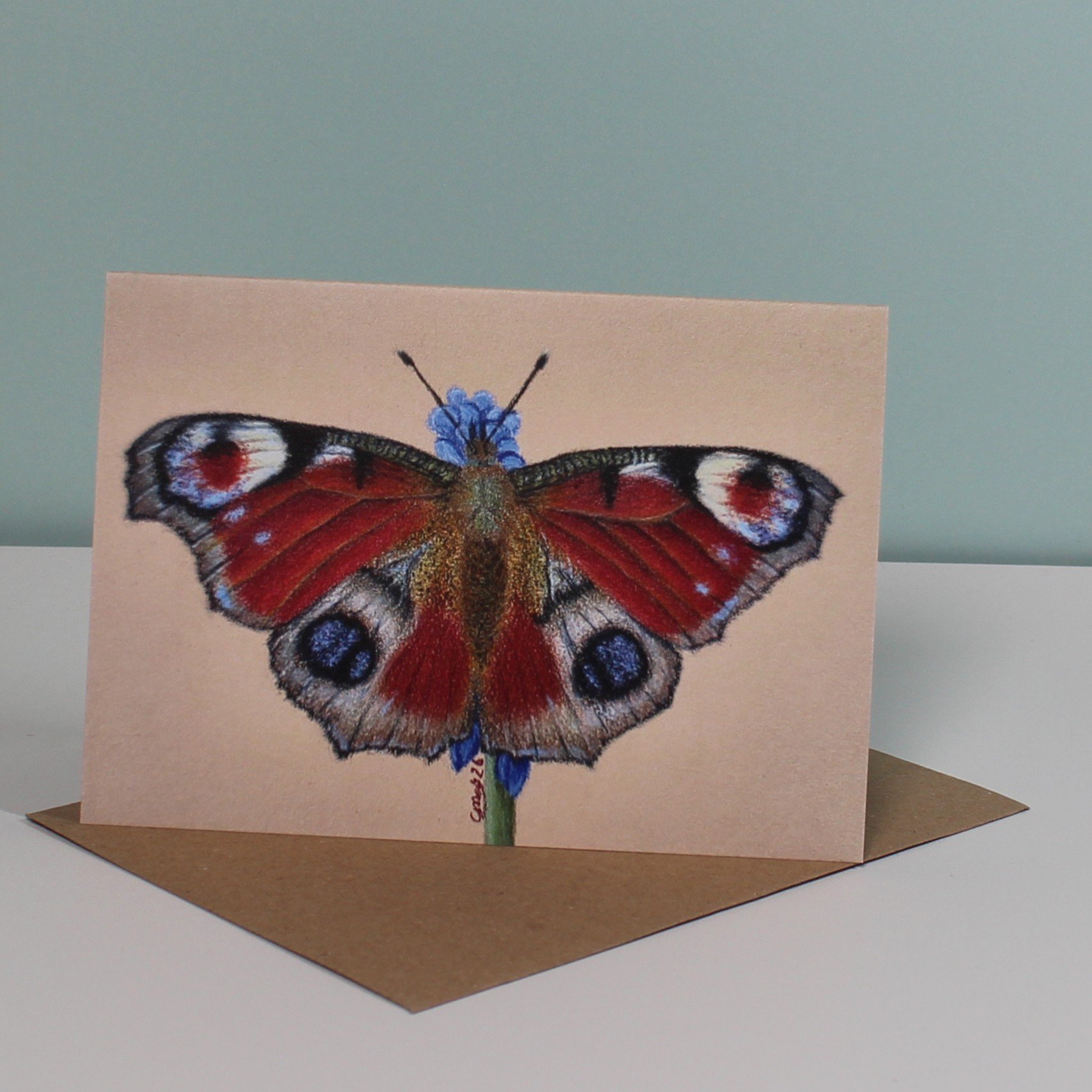Peacock butterfly greetings card (blank inside)