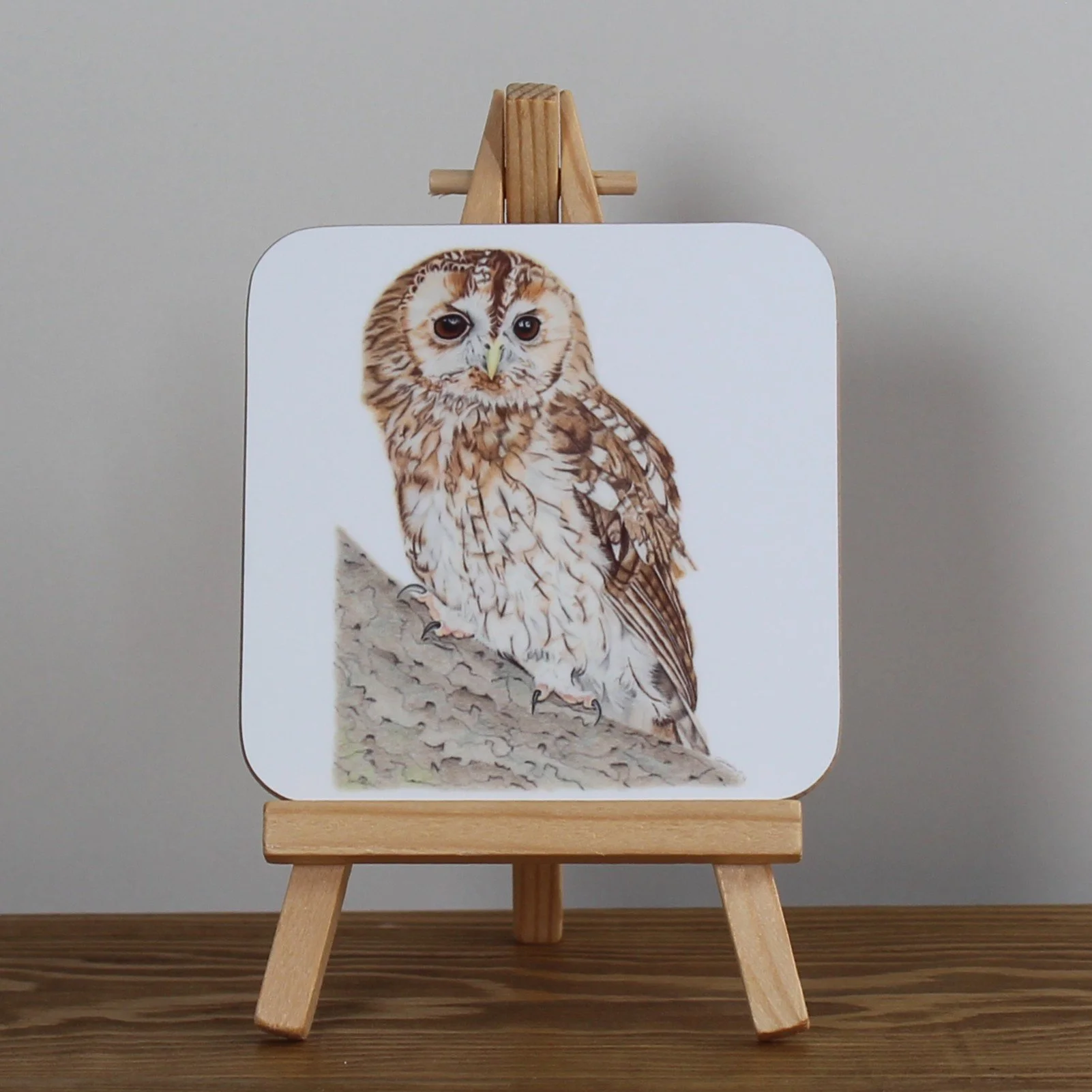 Individual glossy tawny owl coaster.
