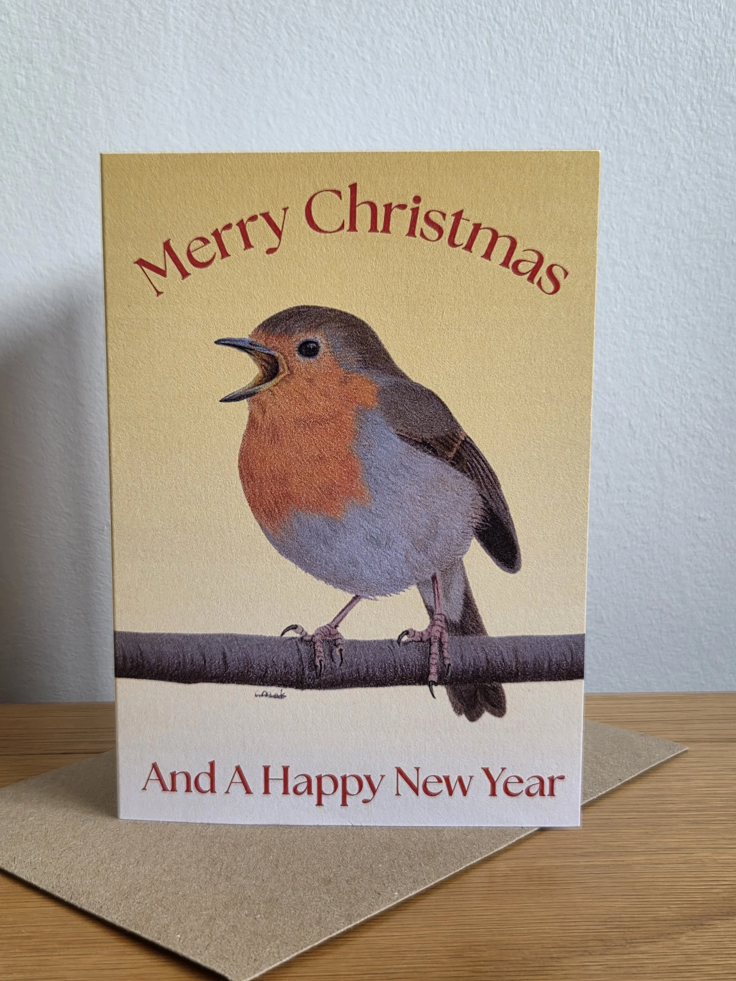 Robin singing Christmas card (blank inside)