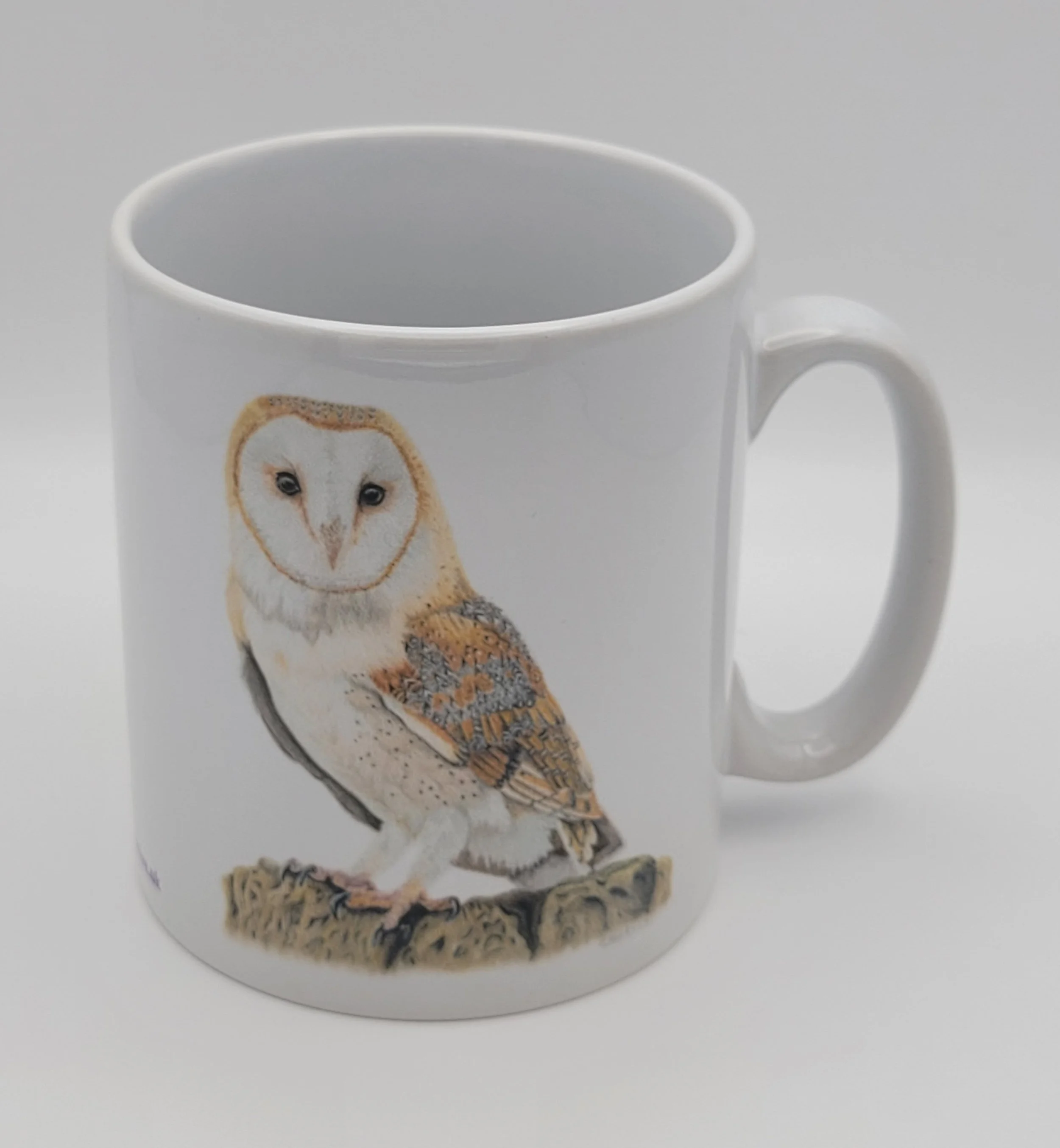 Barn owl white 11oz ceramic mug.