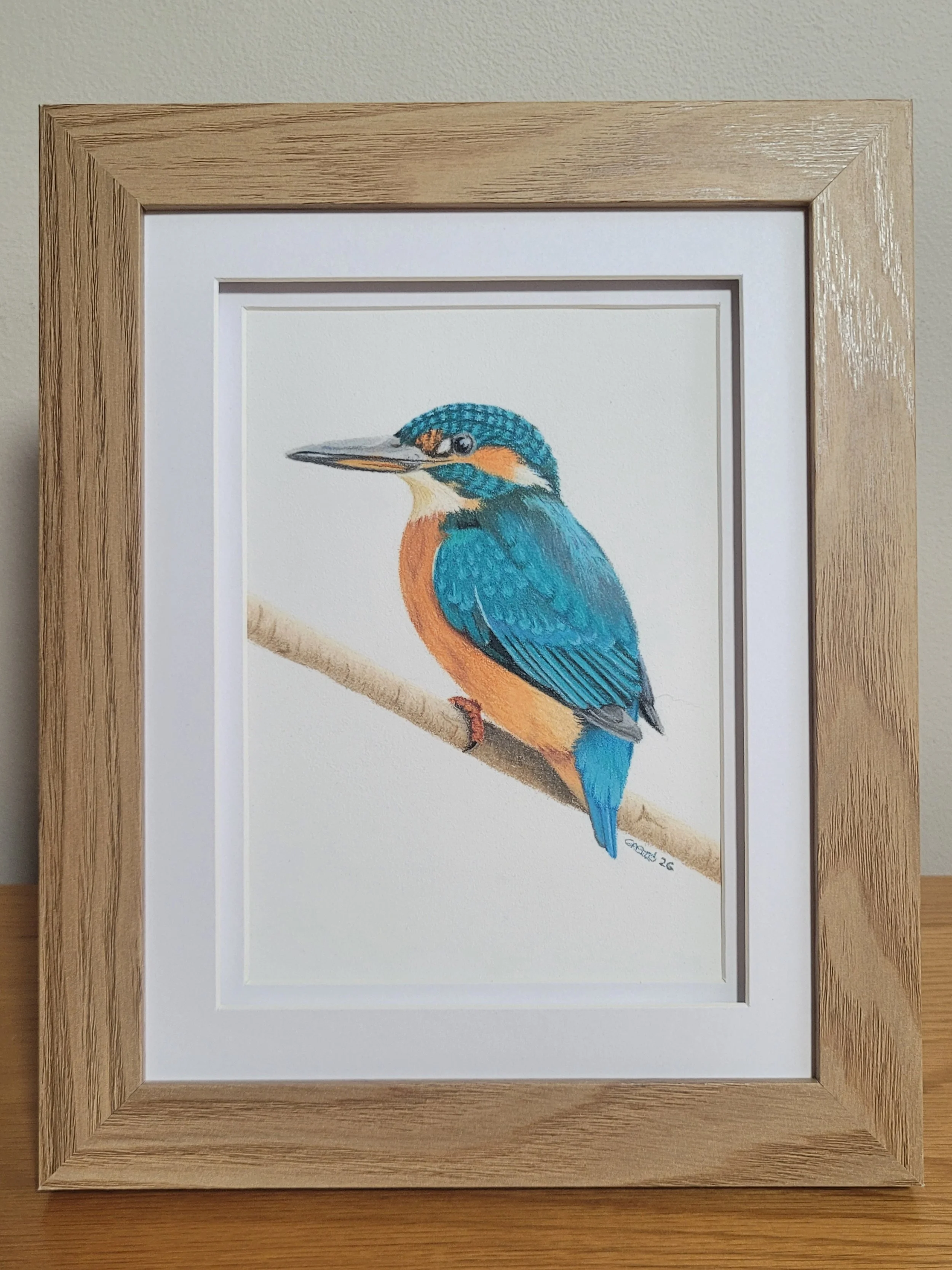 Mounted and framed kingfisher original artwork.