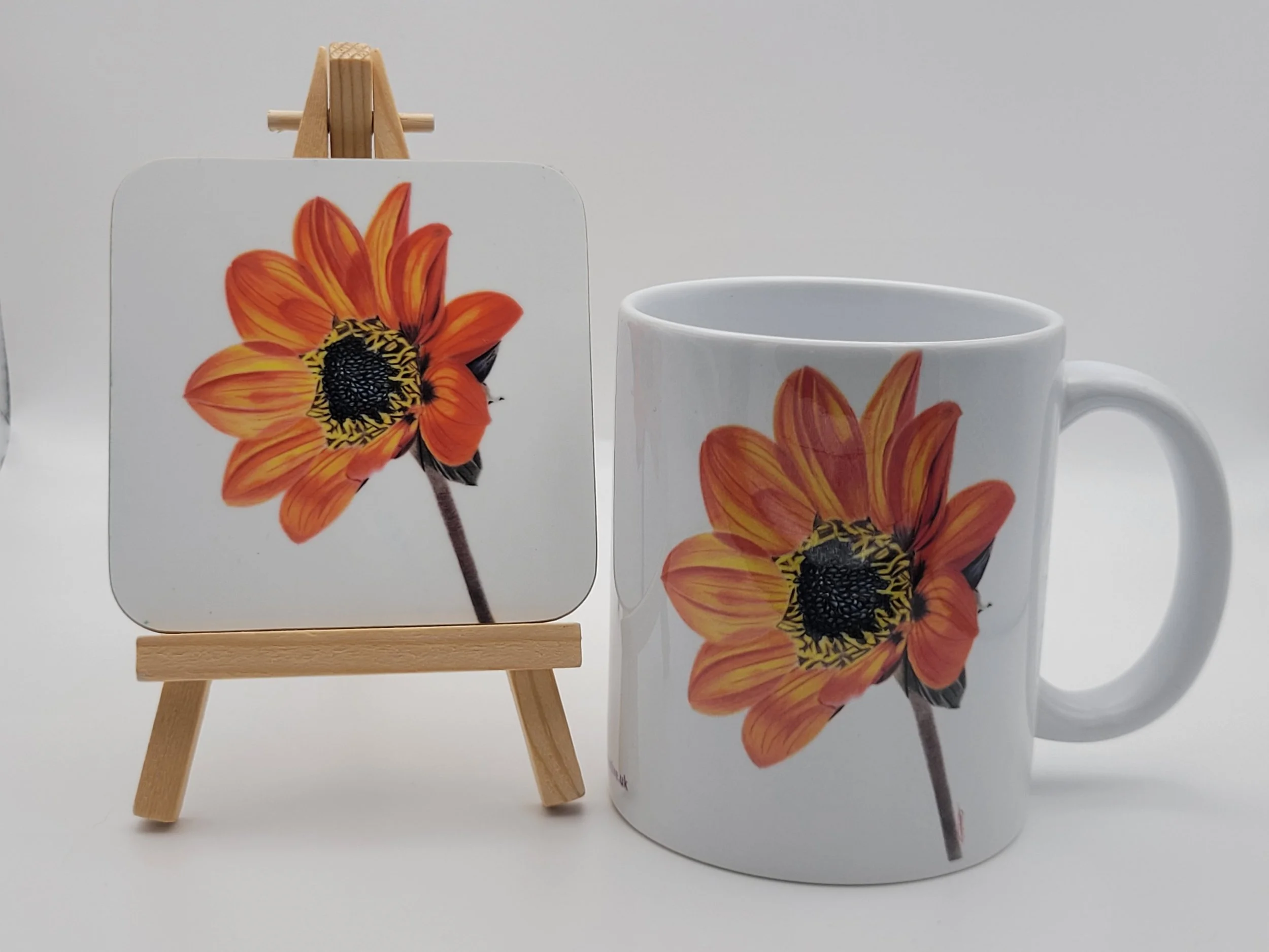 Dahlia mug and coaster set.