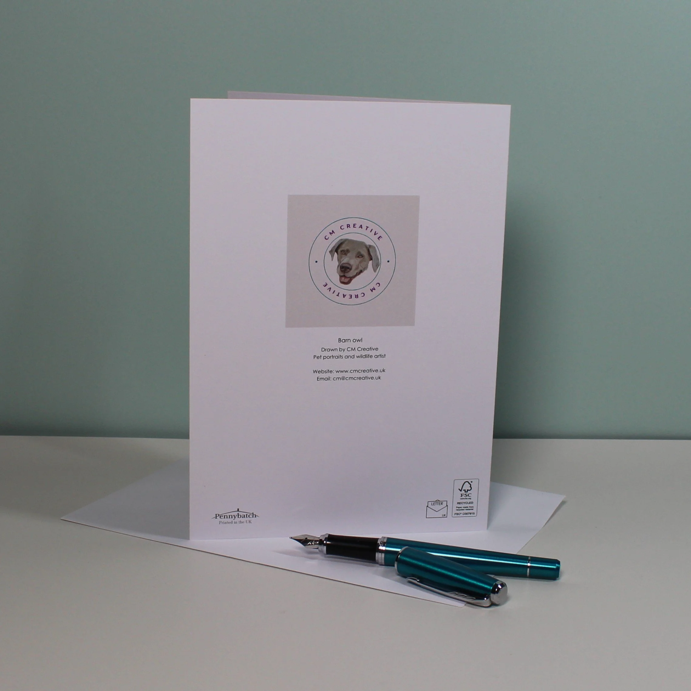 Back of barn owl card.