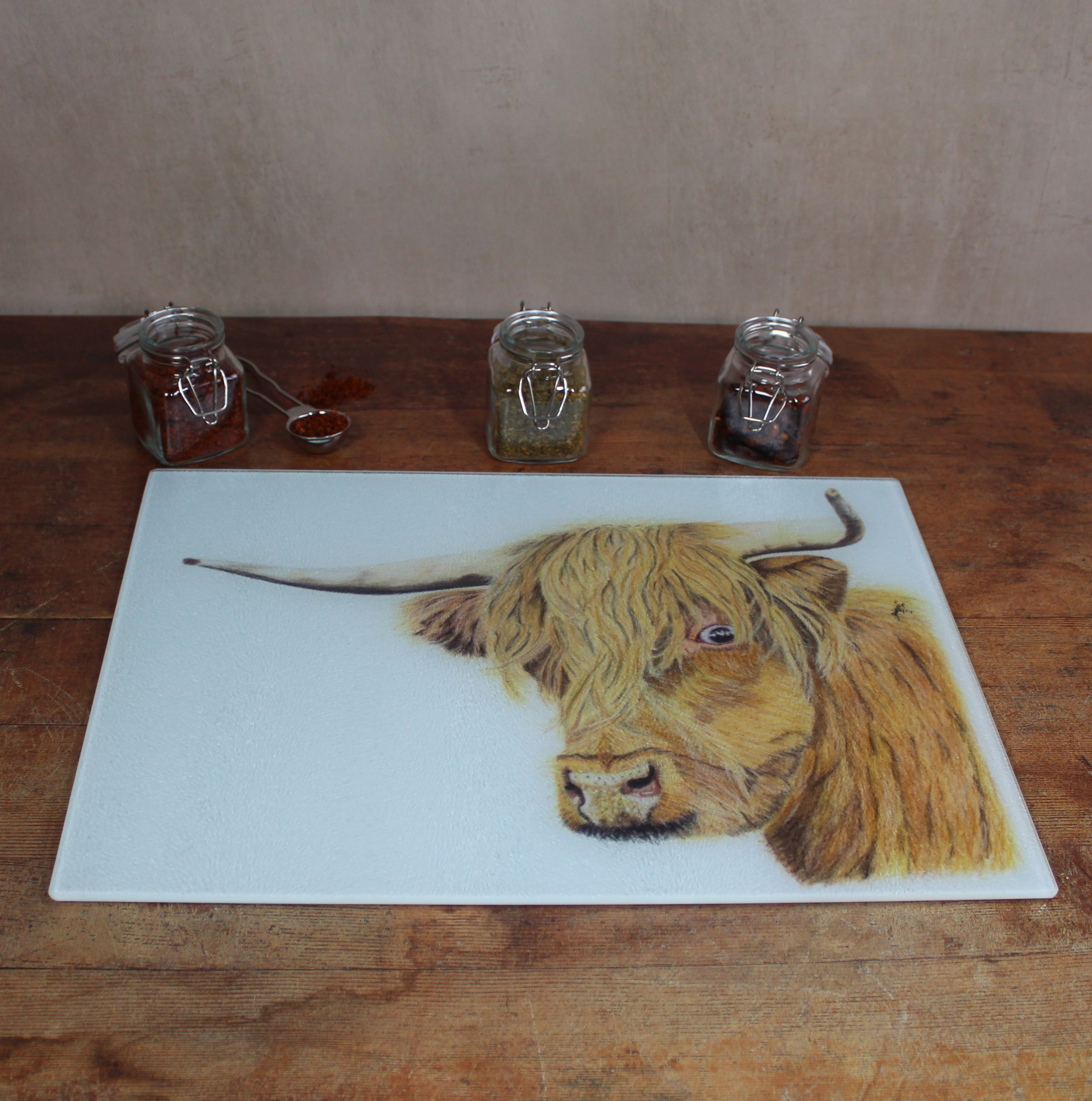 Highland cow large glass chopping board / worktop saver
