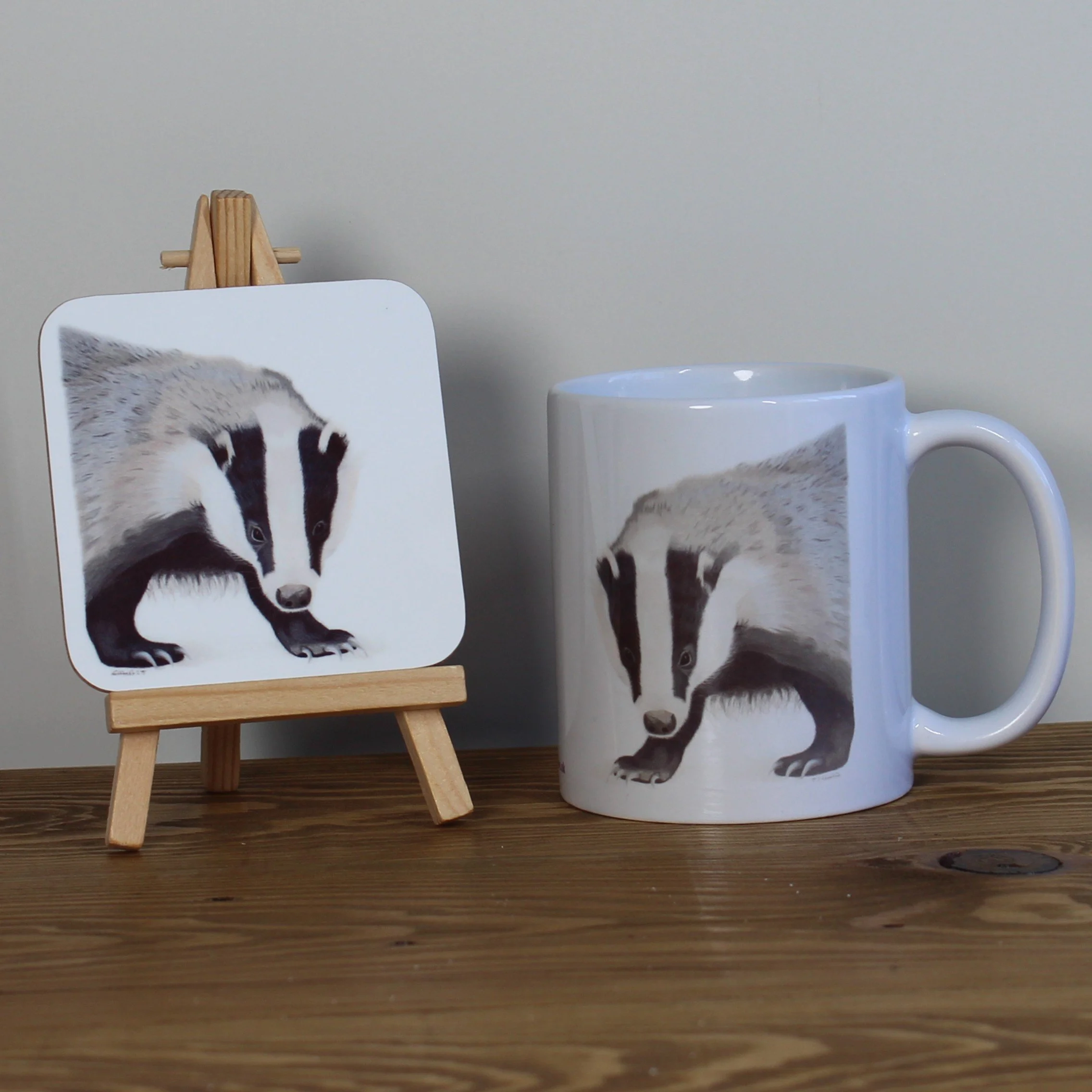 Individual glossy badger coaster and mug..