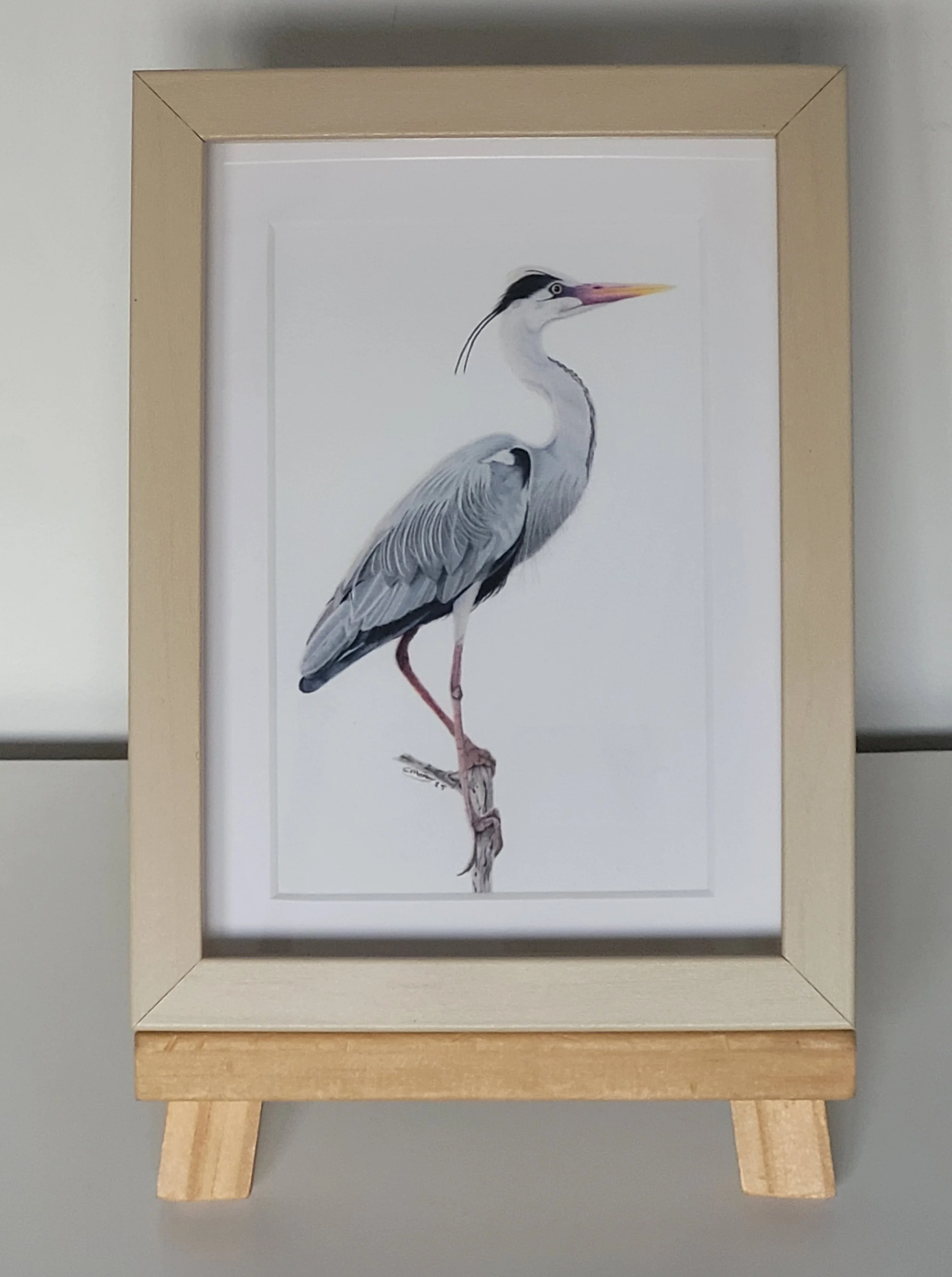 Heron artwork small framed print.