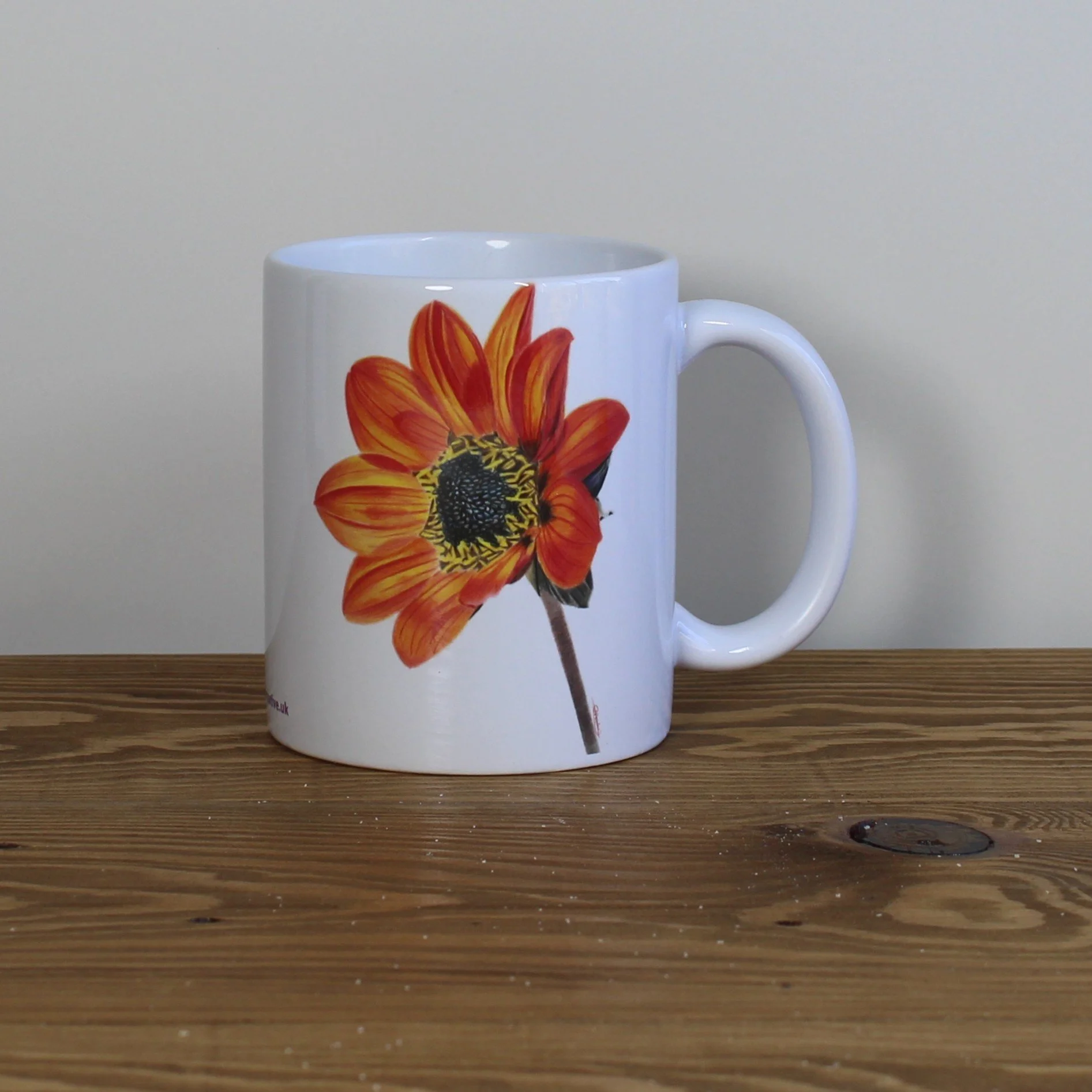 Dahlia white 11oz ceramic mug.