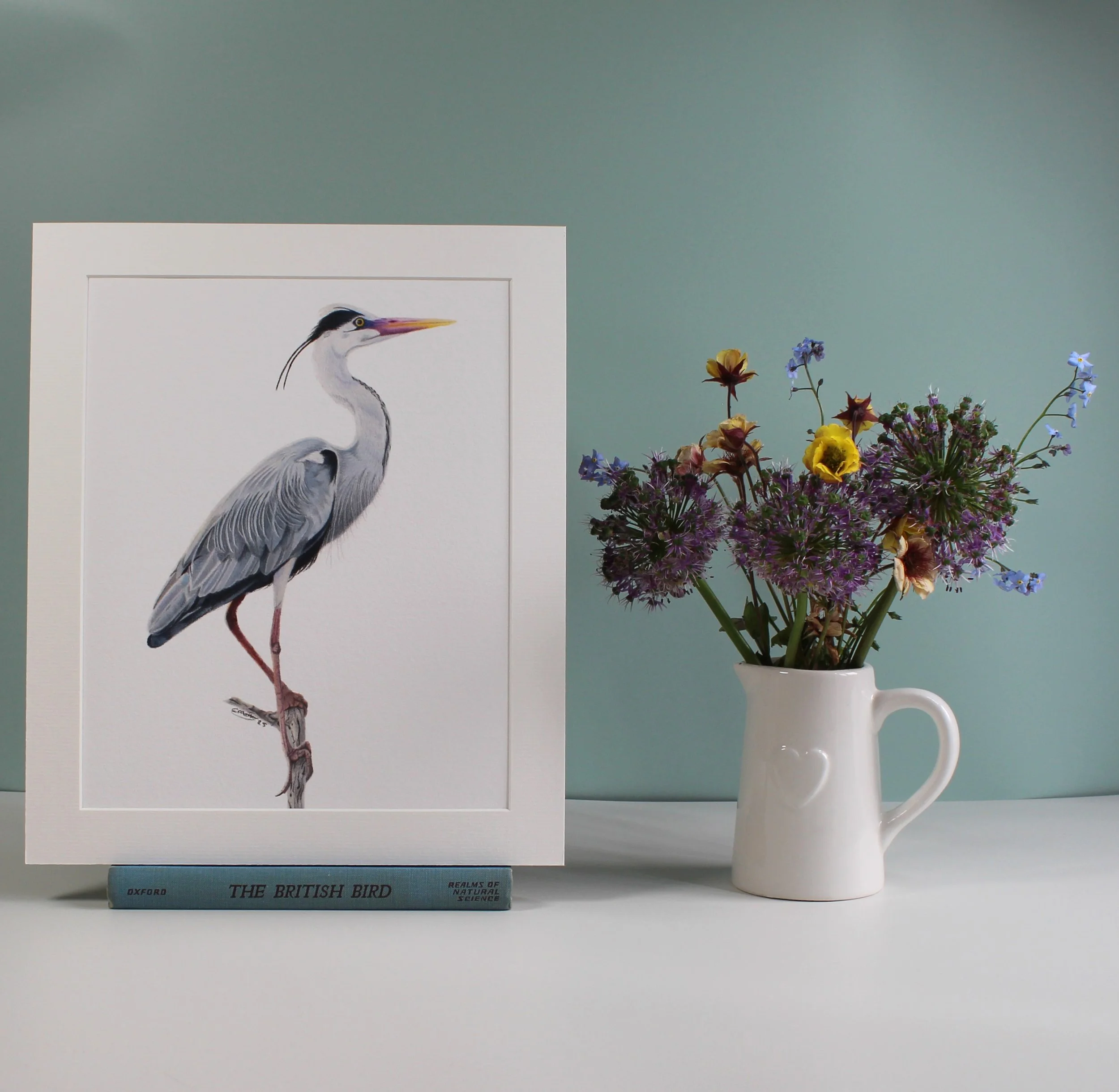 A heron fine art mounted print.