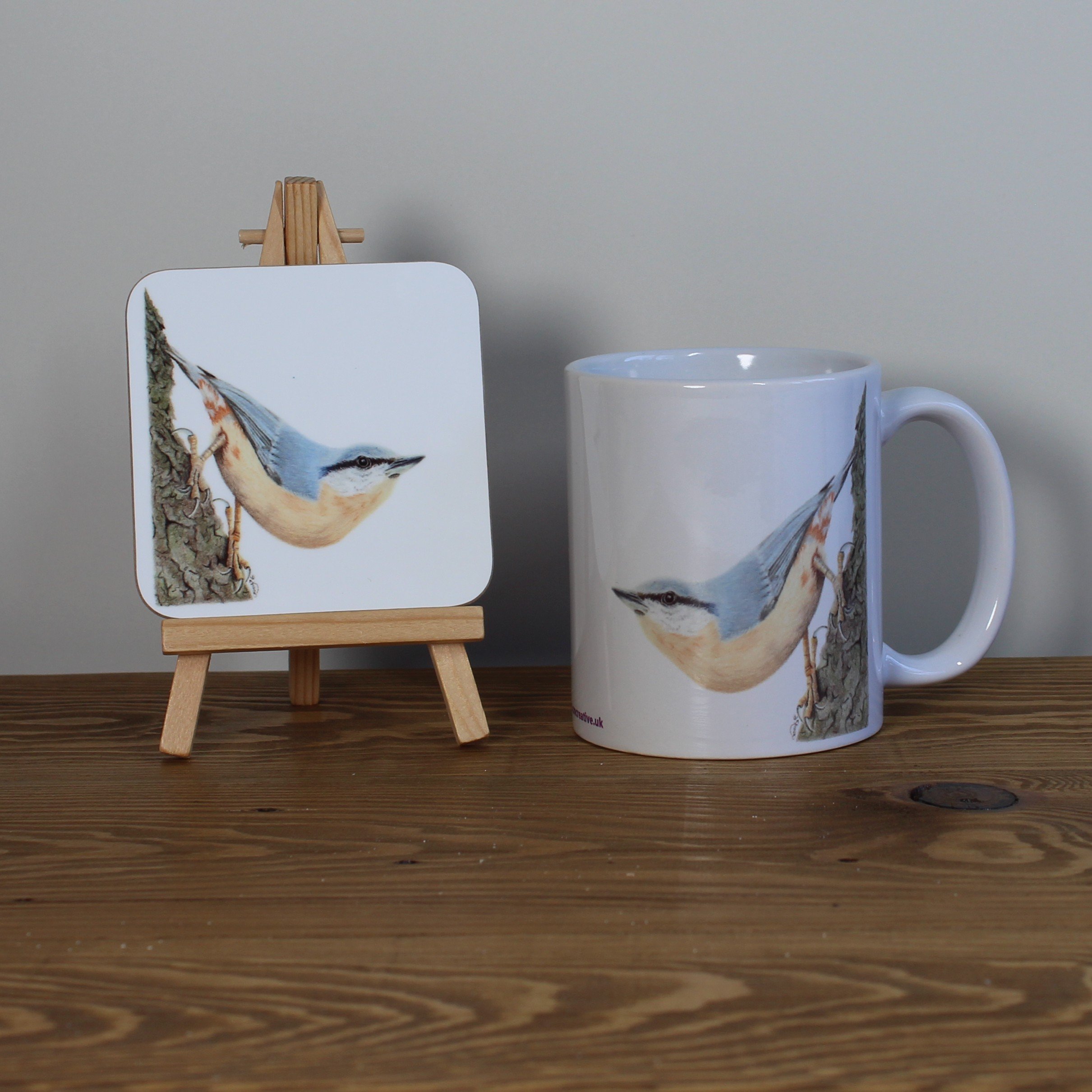 Nuthatch mug and coaster gift set.